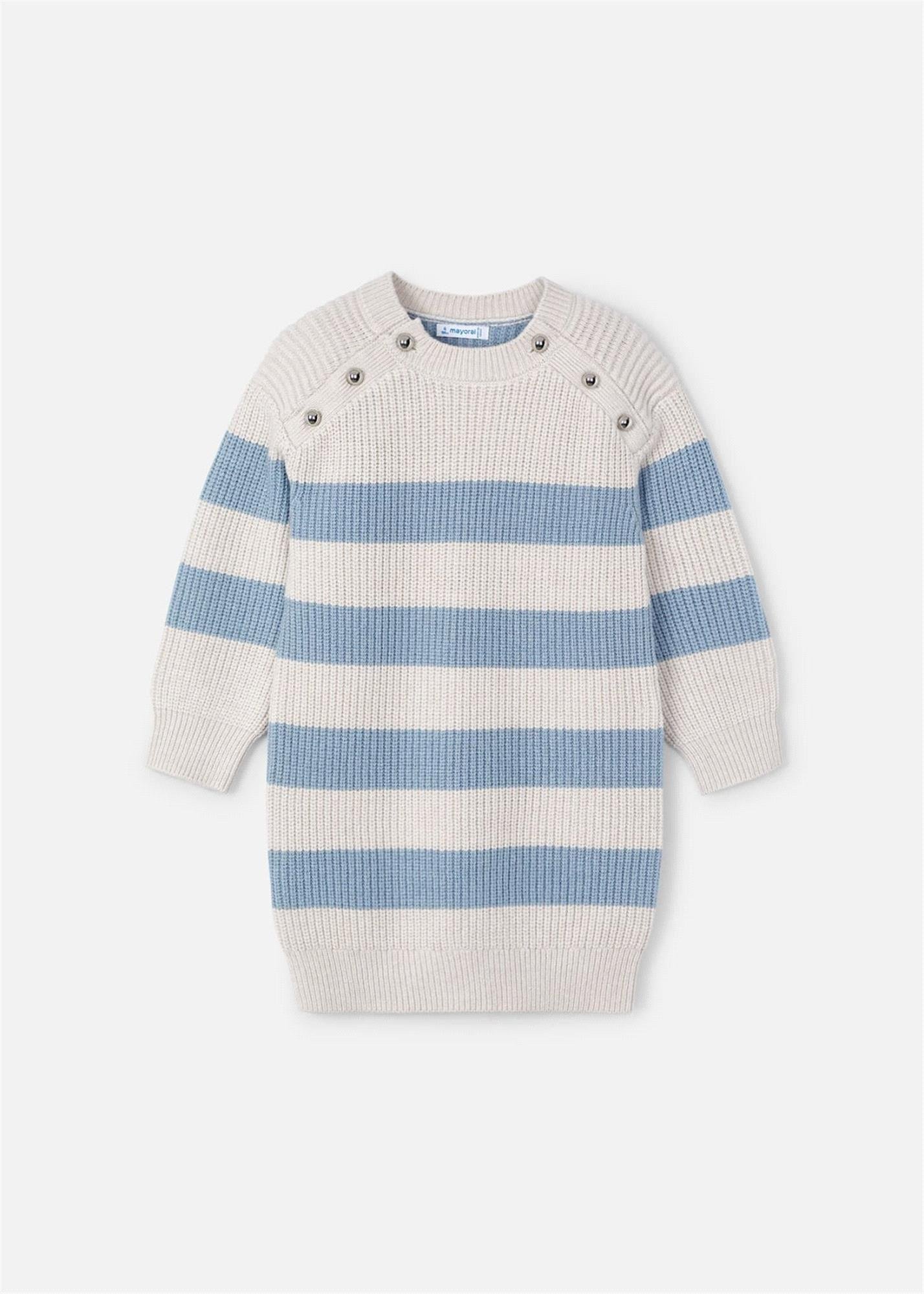 Mayoral Kız Çocuk Çizgili Triko Elbise Mavi 4924