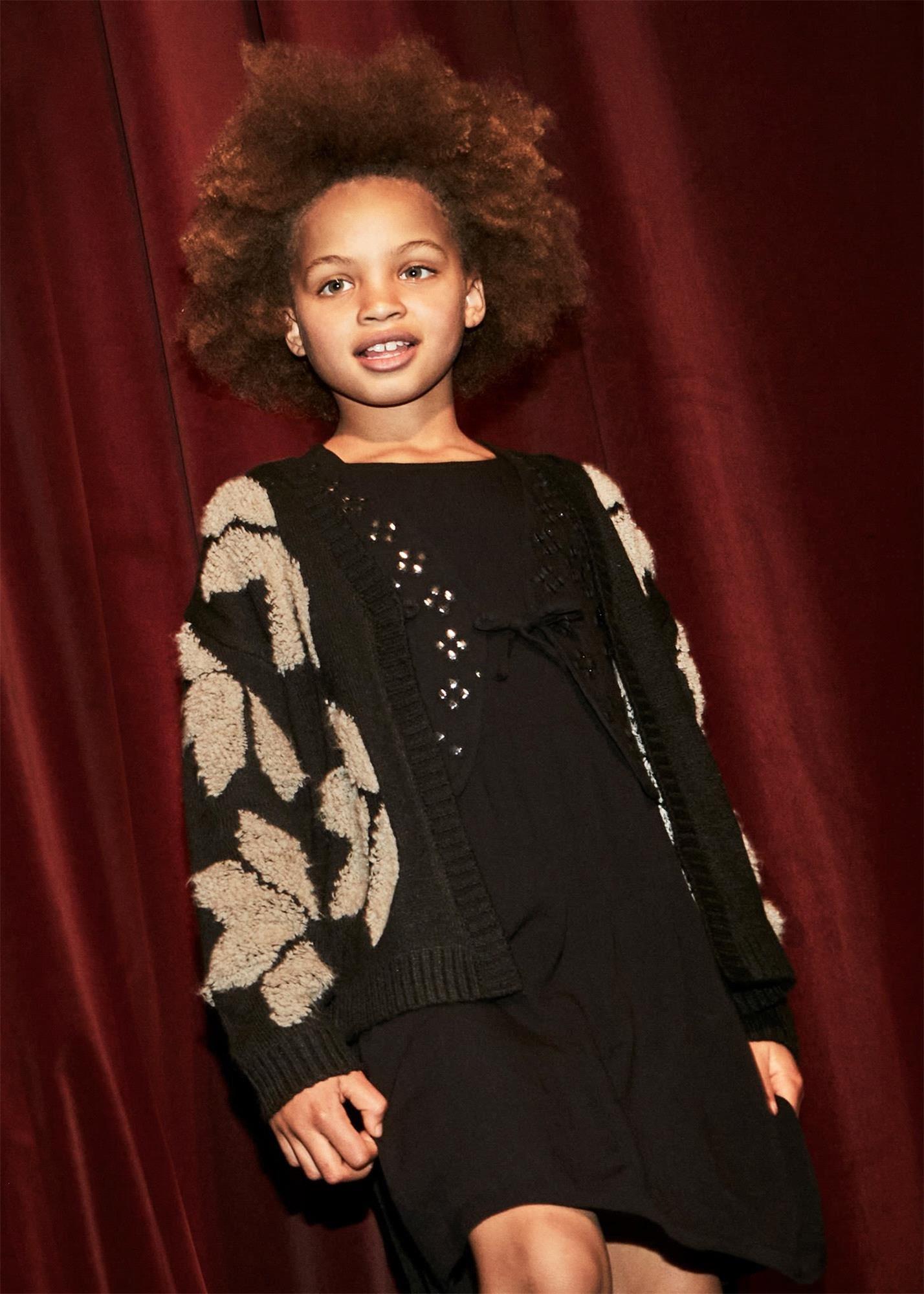 Mayoral Kız Çocuk Desenli Yün Ceket Siyah 7318