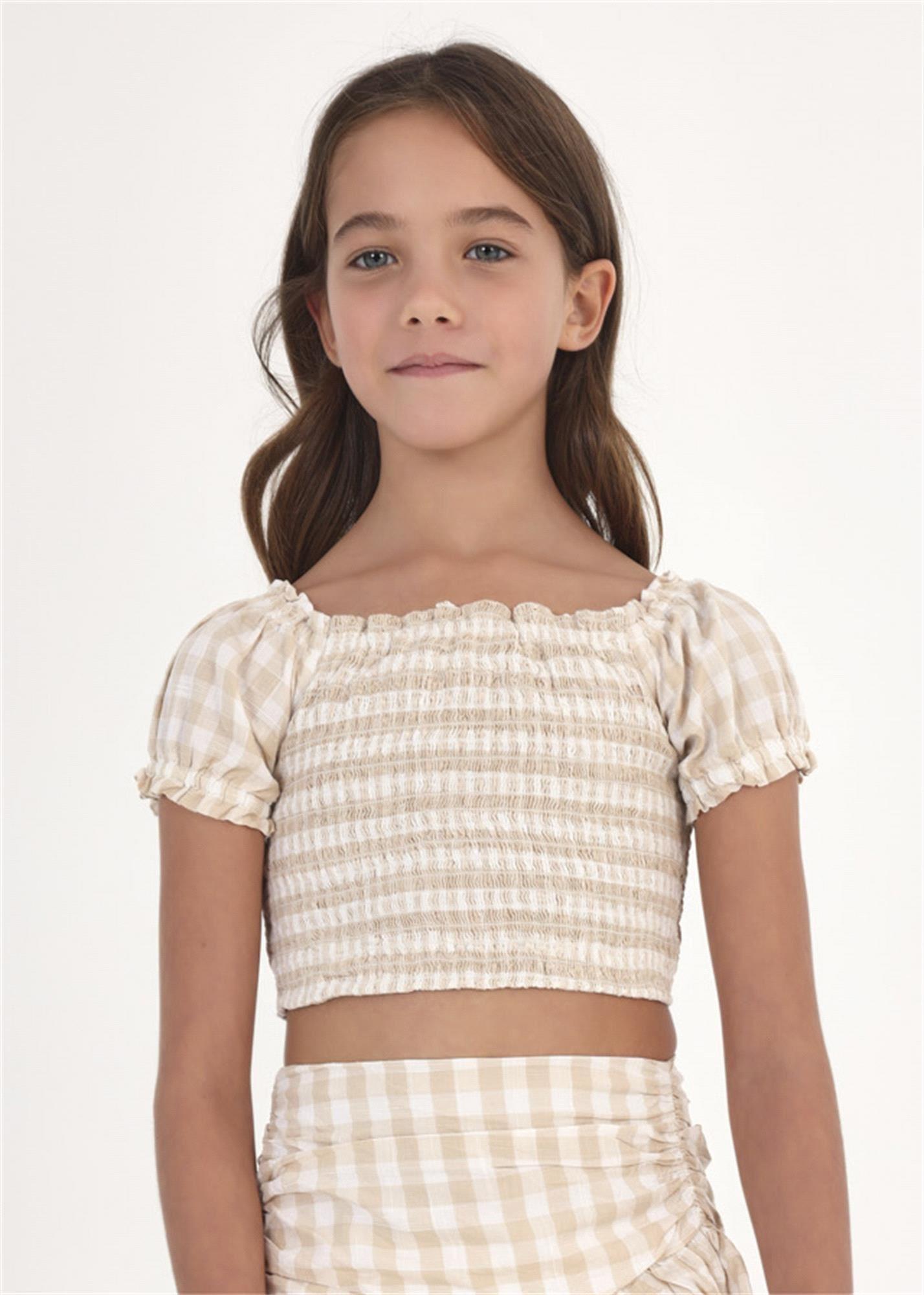 Mayoral Kız Çocuk Ekose Bluz Bej 6198