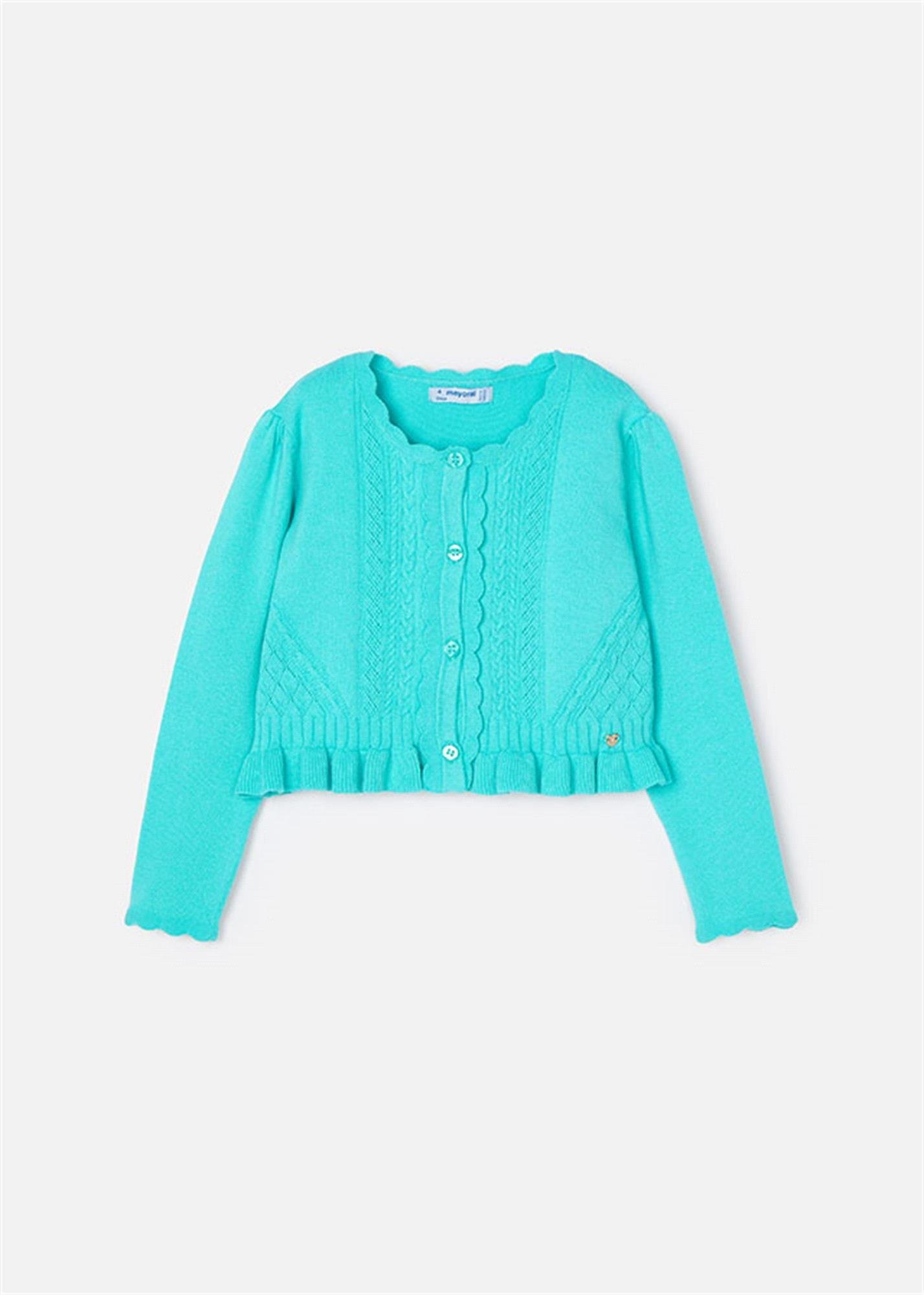 Mayoral Kız Çocuk Fırfırlı Ajurlu Hırka Yeşil 3354