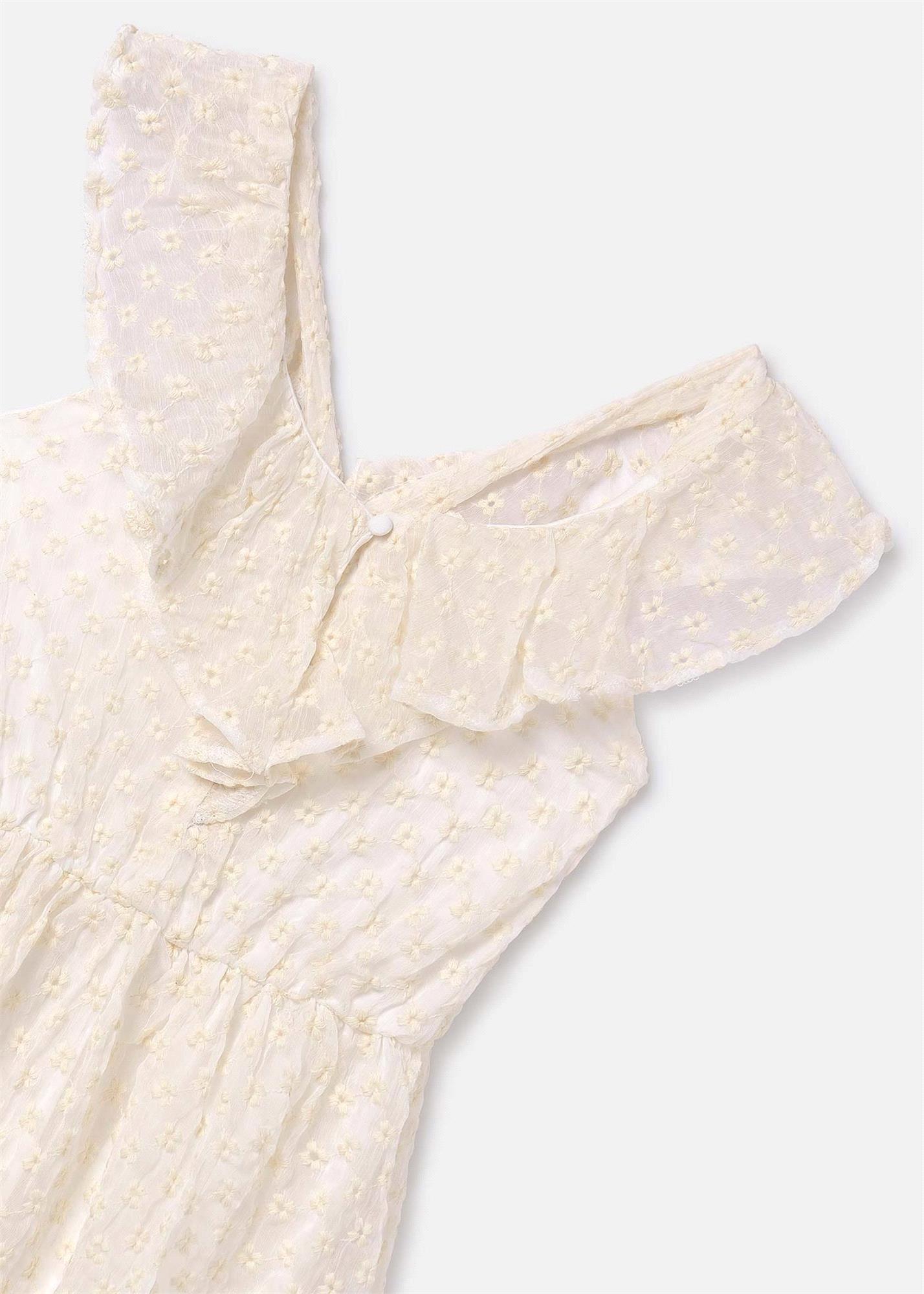 Mayoral Kız Çocuk İşlemeli Bambula Elbise Krem 6960