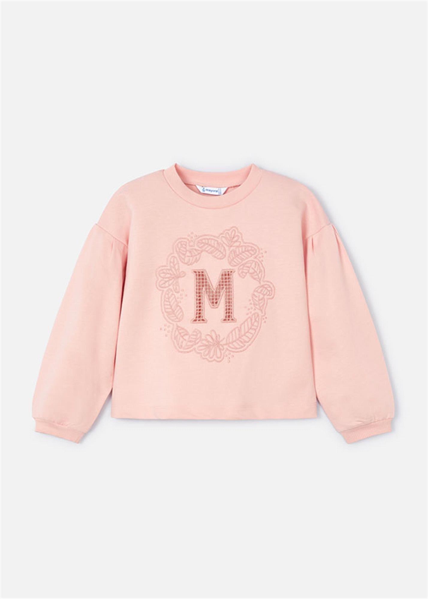 Mayoral Kız Çocuk İşlemeli Harfli Sweatshirt Pudra 3468