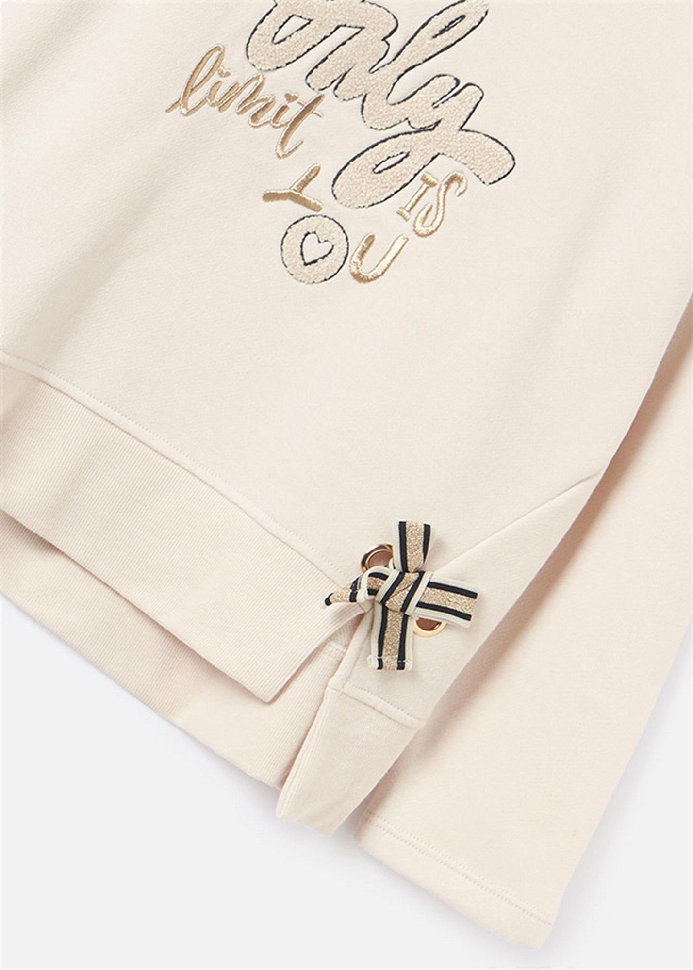 Mayoral Kız Çocuk İşlemeli Tayt Sweatshirt Takım Bej 7747 