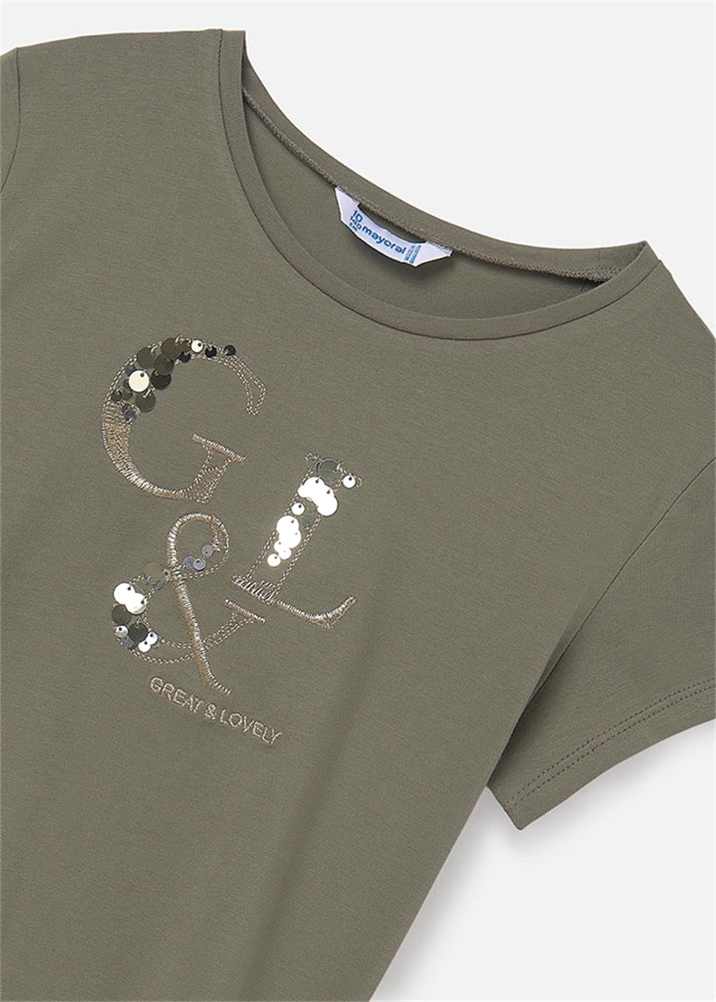 Mayoral Kız Çocuk İşlemeli Tişört Yeşil 854