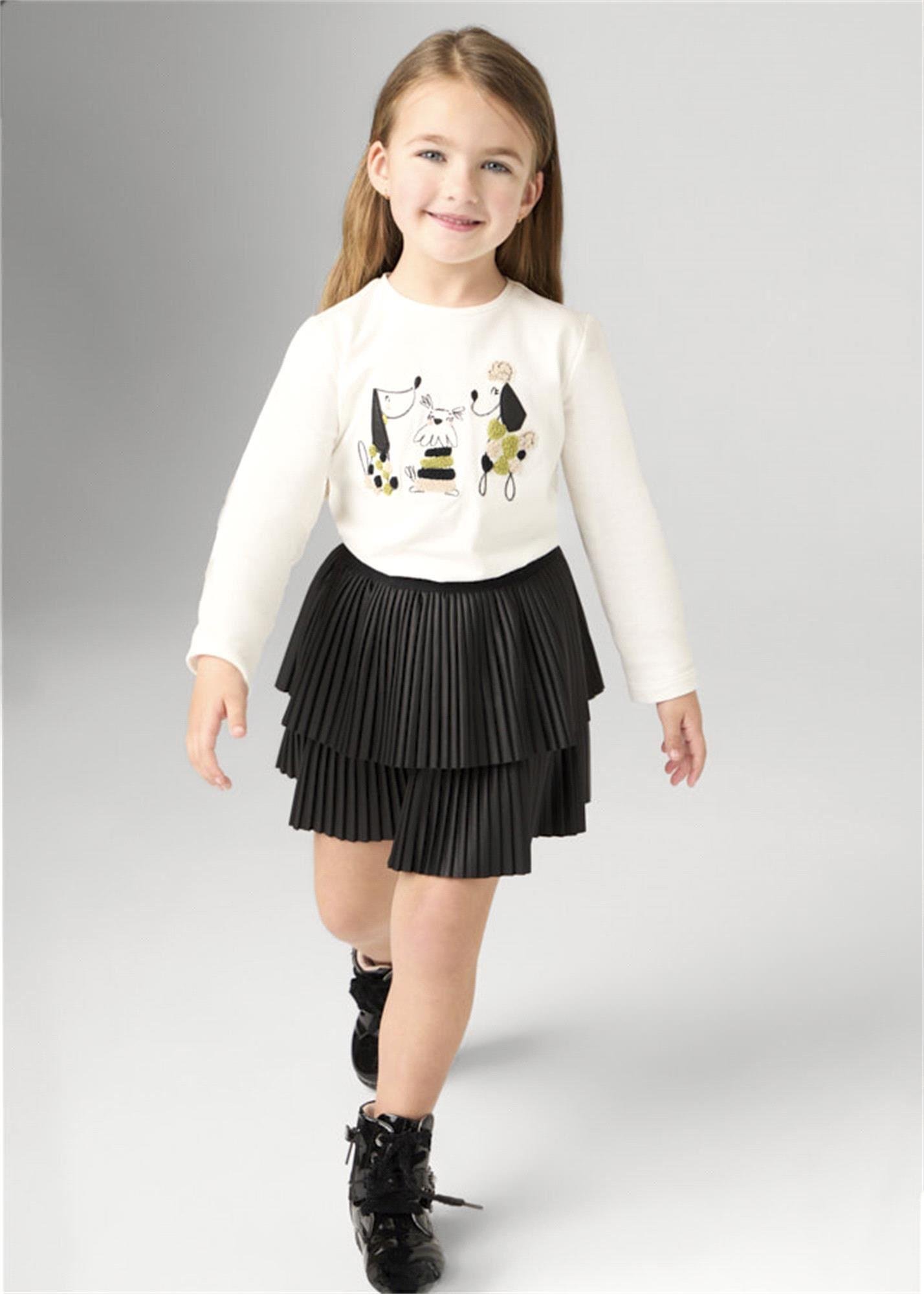 Mayoral Kız Çocuk İşlemeli Uzun Kollu Tişört Bej Yeşil 4070