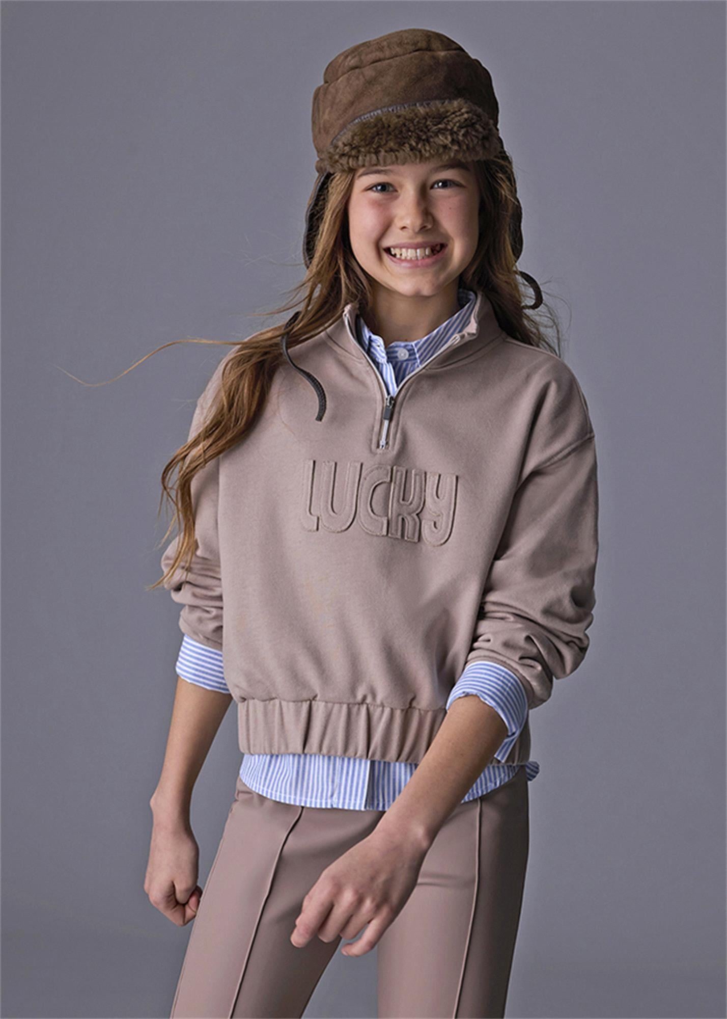 Mayoral Kız Çocuk Kabartmalı Sweatshirt Kahverengi 7424