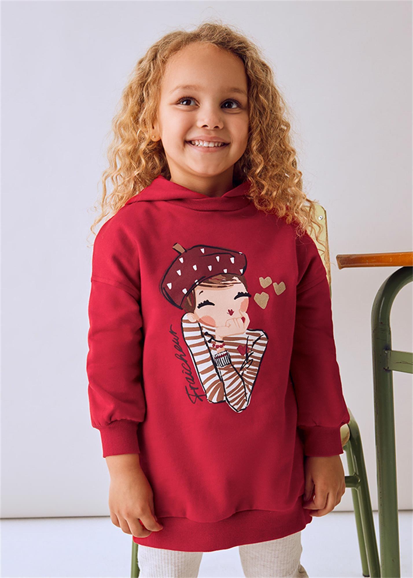 Mayoral Kız Çocuk Kapşonlu Peluş Polar Elbise Kırmızı 4928