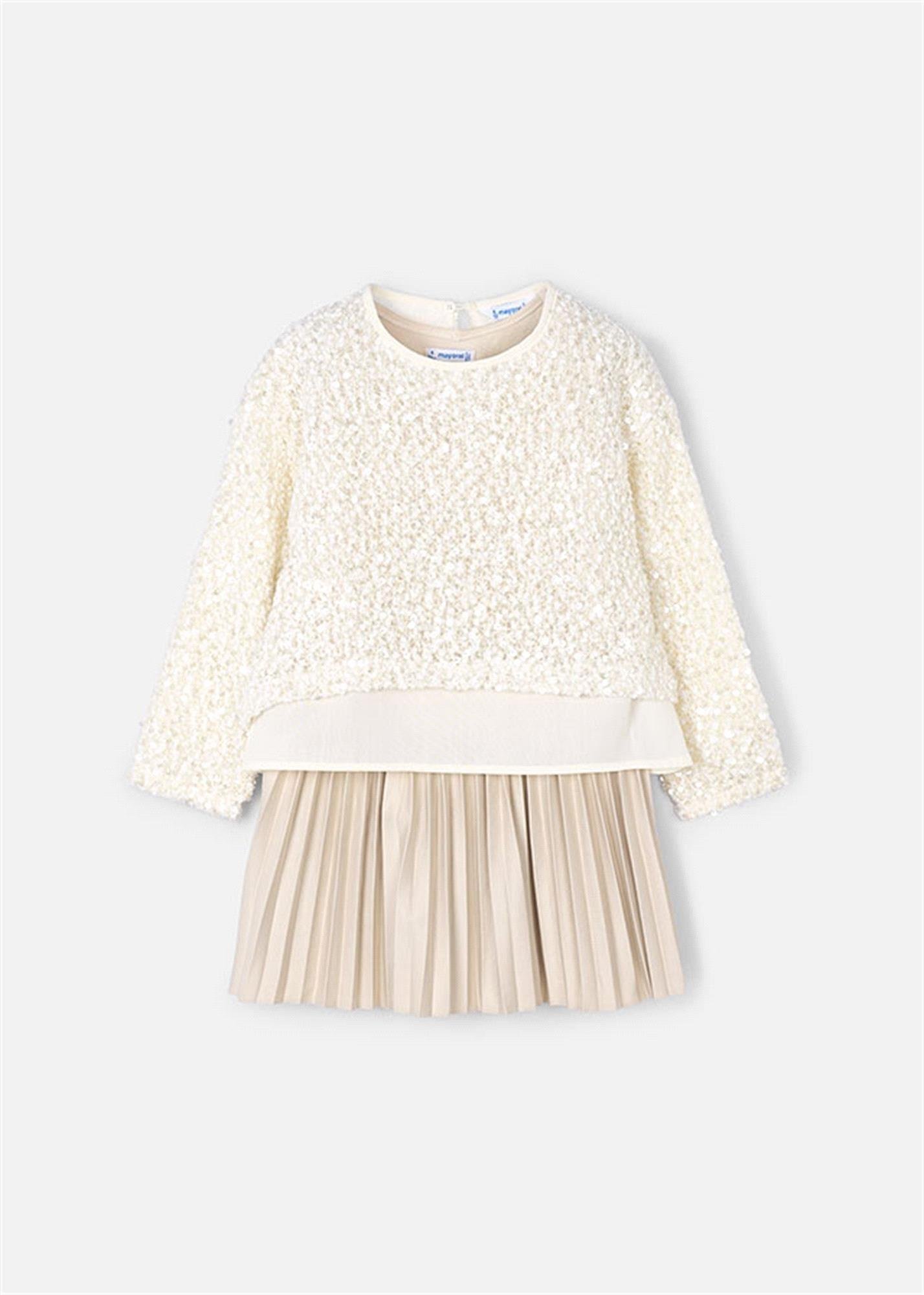 Mayoral Kız Çocuk Kombine Pullu  Elbise Bej 4925