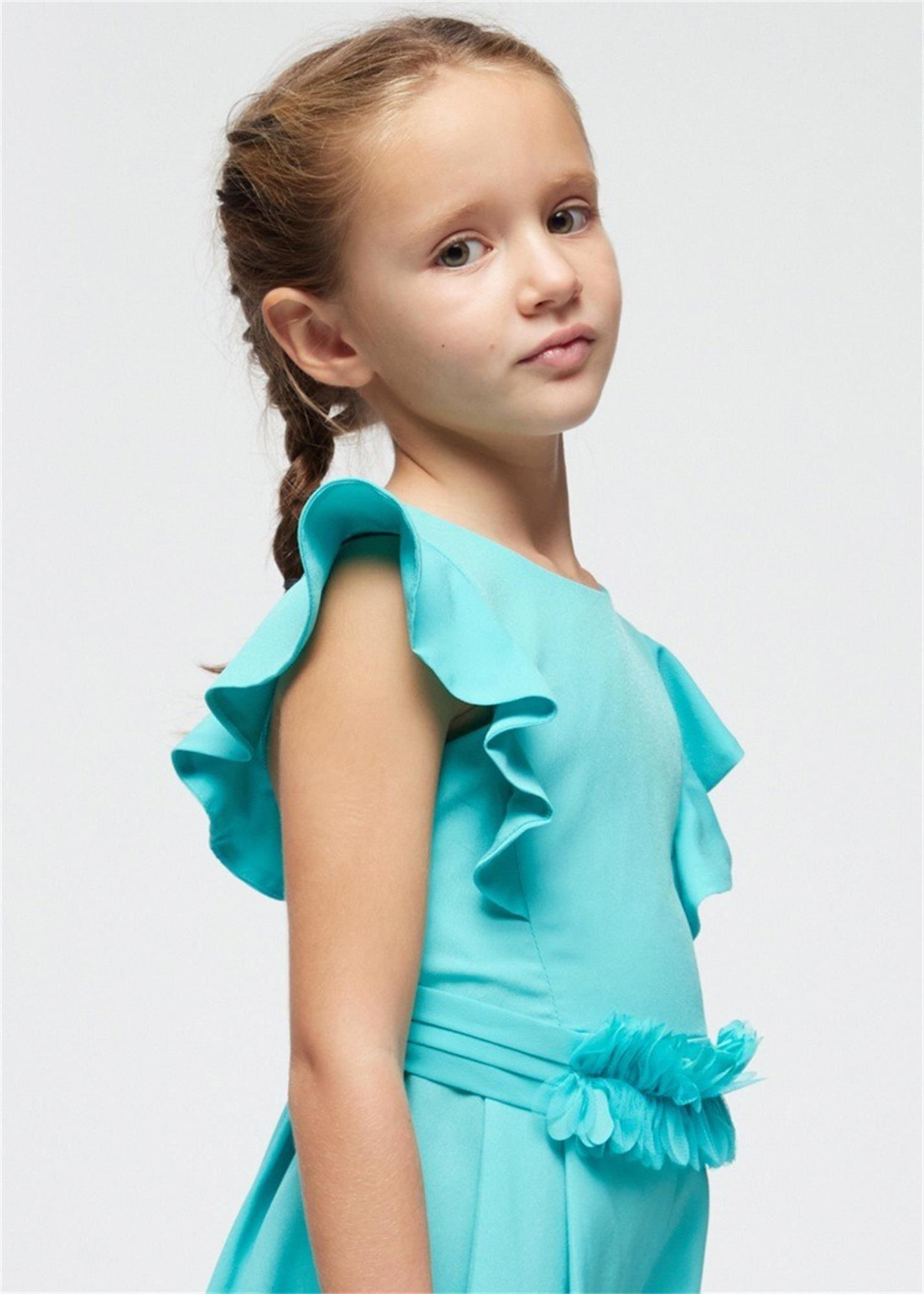 Mayoral Kız Çocuk Krep Kuşaklı Tulum Turkuaz 3857