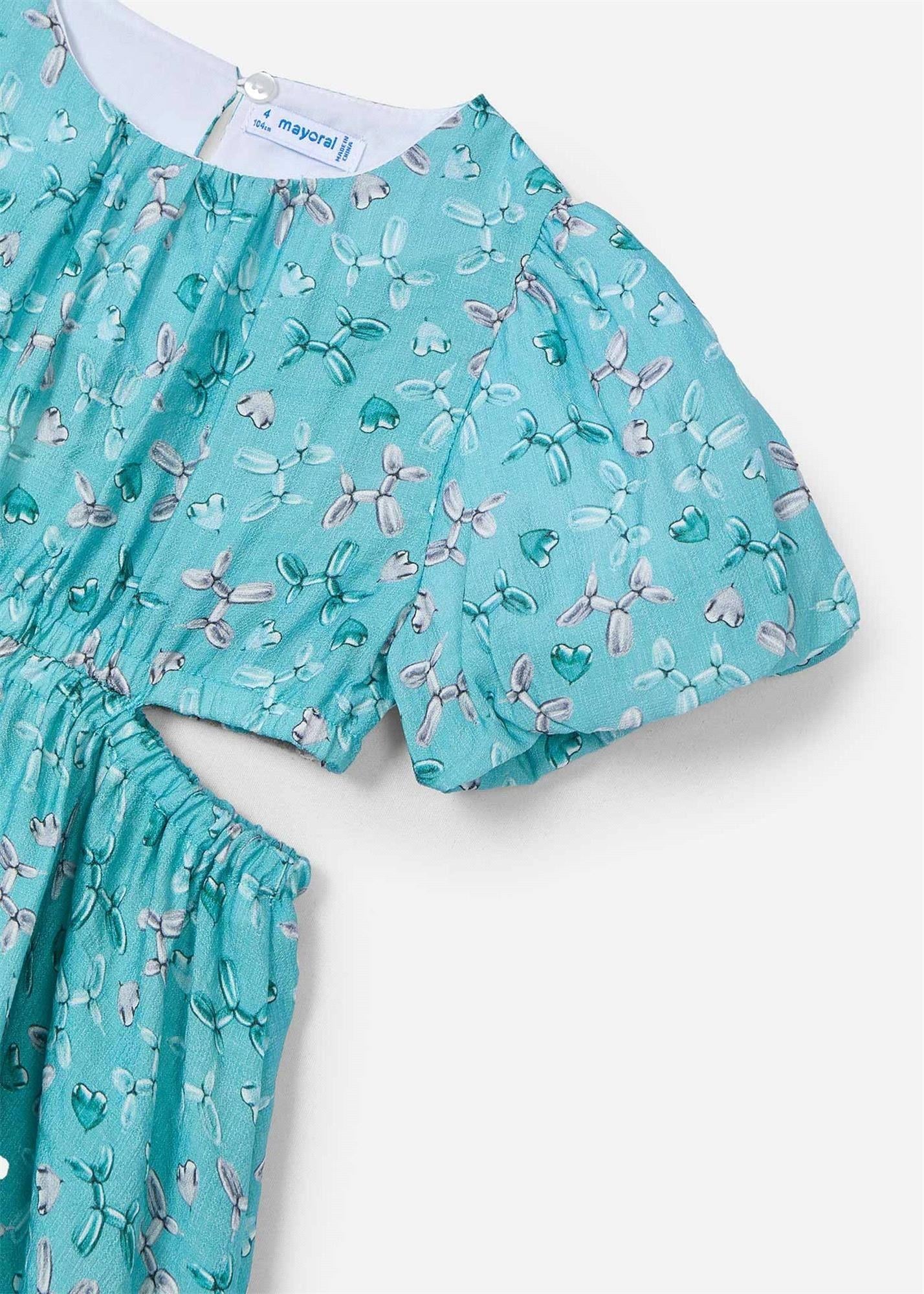 Mayoral Kız Çocuk Pileli Desenli Elbise Mavi 3923 