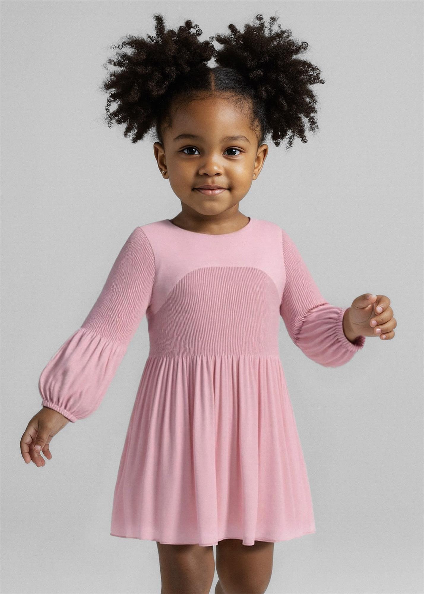 Mayoral Kız Çocuk Pileli Şifon Elbise Pudra 4922