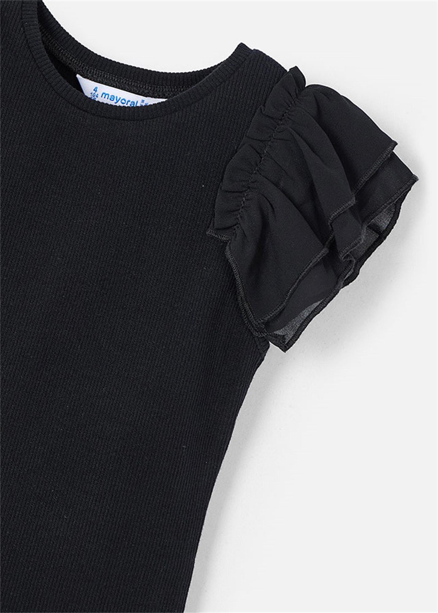 Mayoral Kız Çocuk Tül Fırfır Kollu Tişört Siyah 3013