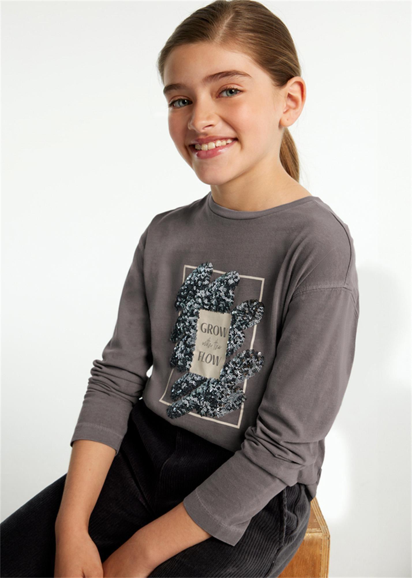 Mayoral Kız Çocuk Uzun Kollu Tişört Gri 7010