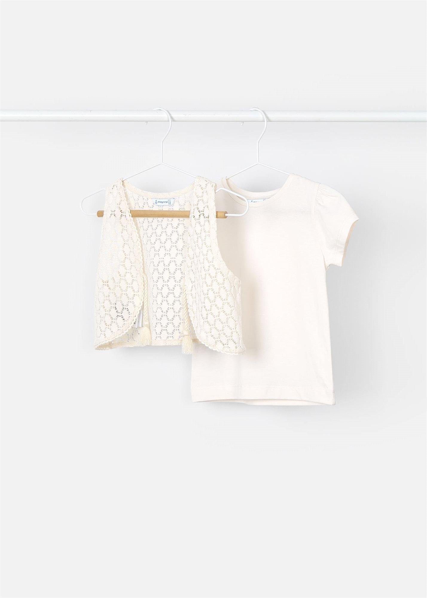 Mayoral Kız Çocuk Yelekli Tişört Set Krem 3007