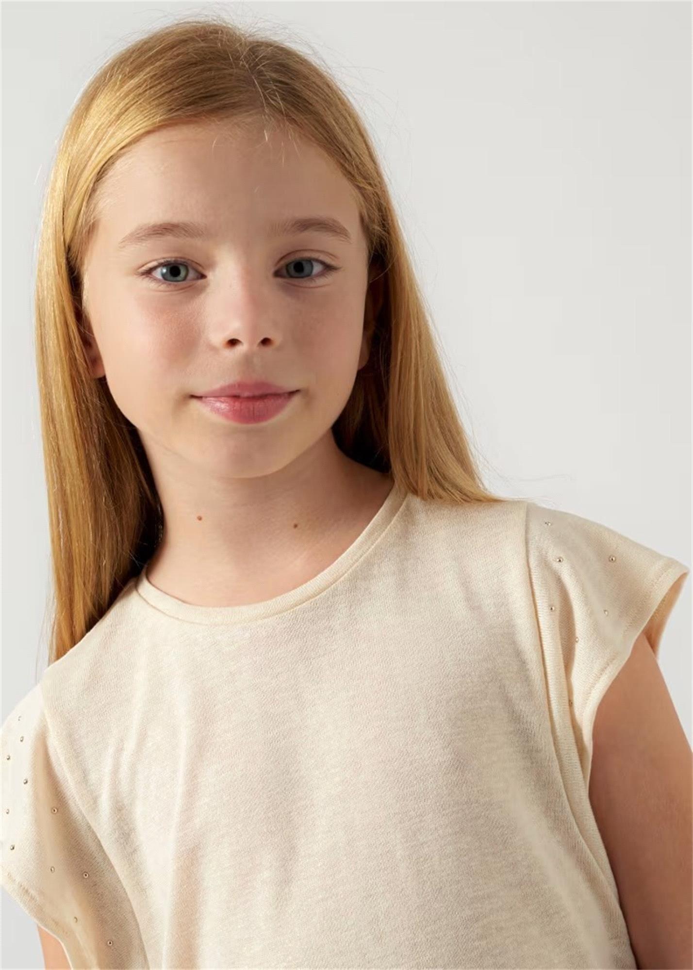 Mayoral Kız Çocuk Zımbalı Tişört Krem 6019