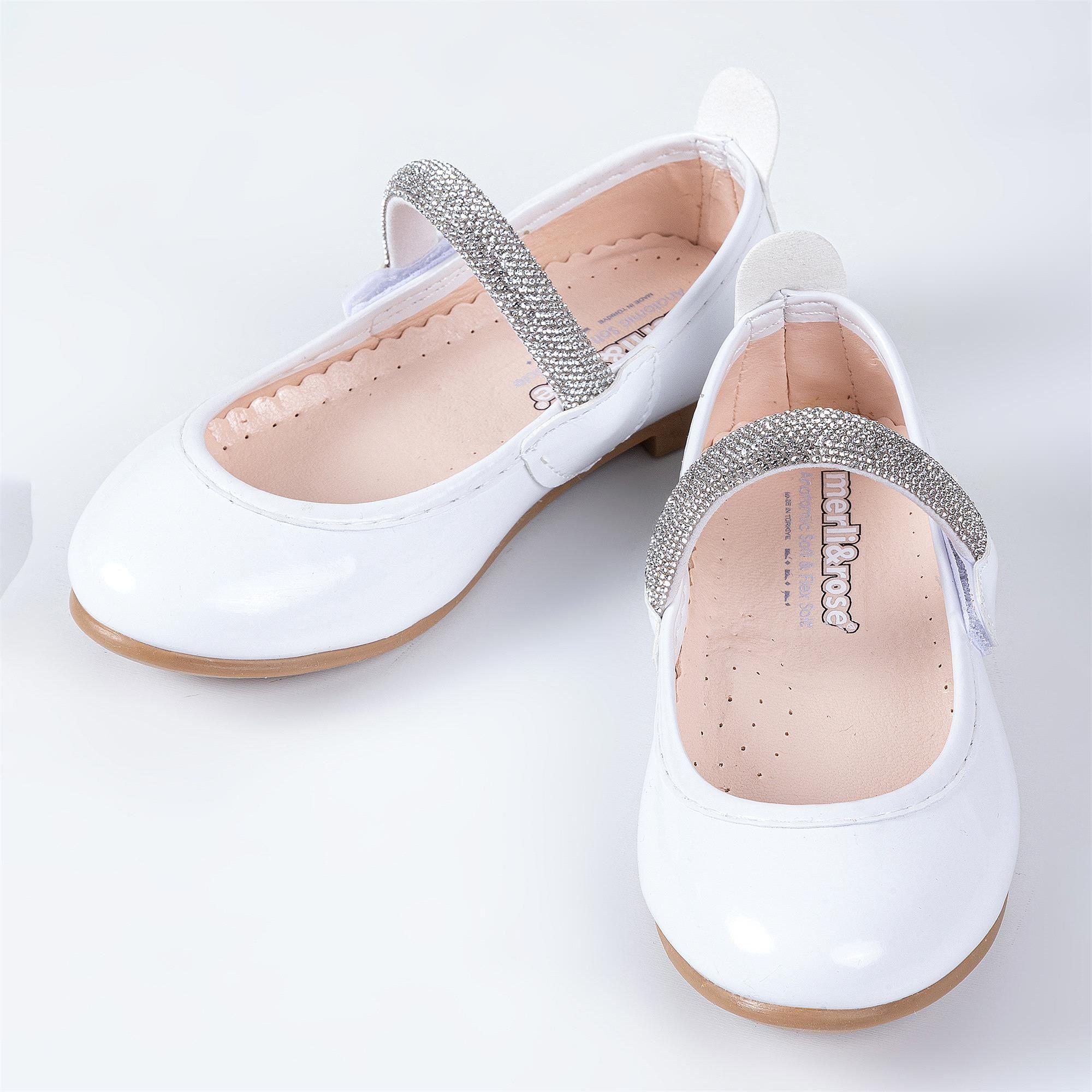 Merli&Rose Kız Çocuk Kalpli Babet Beyaz Rugan P10005