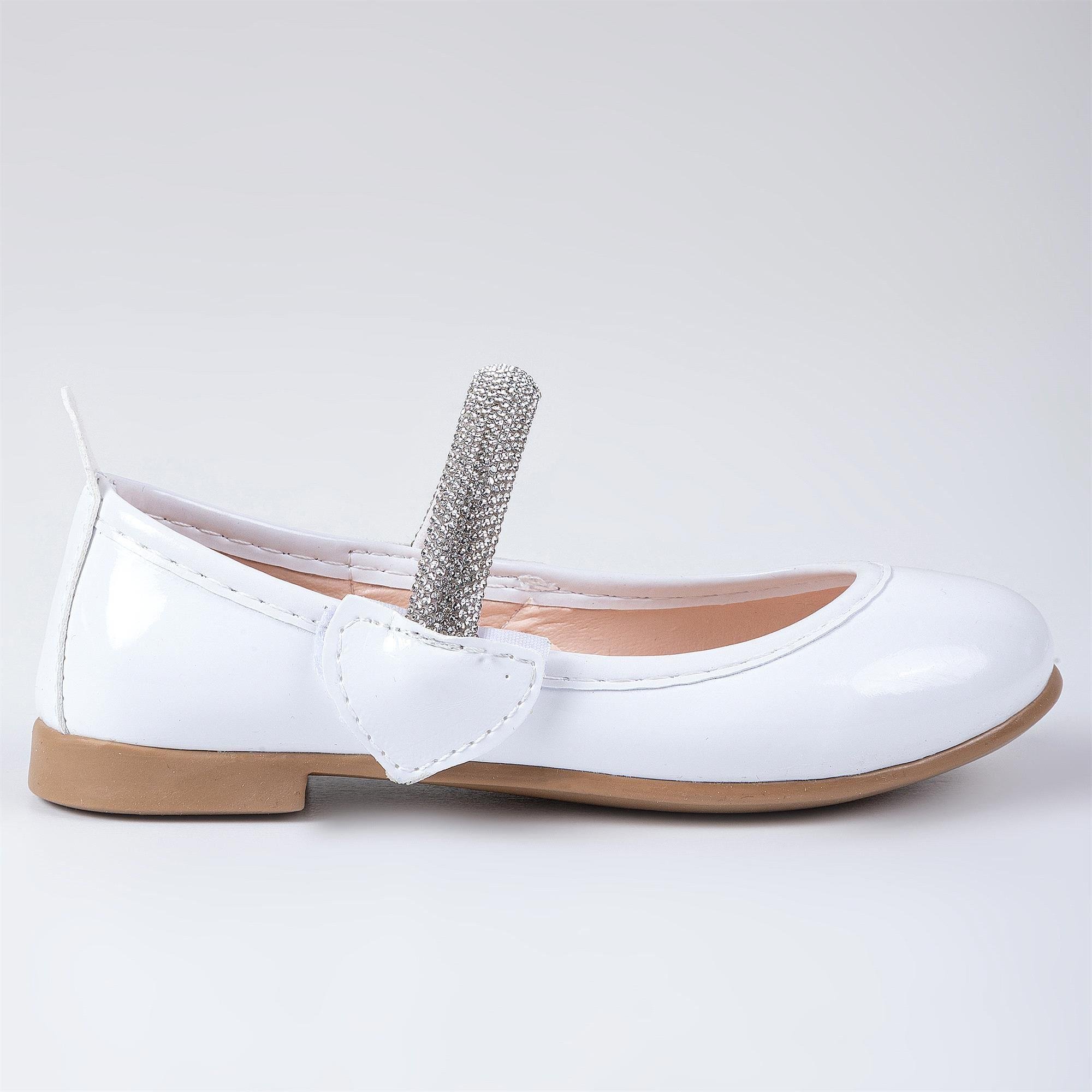 Merli&Rose Kız Çocuk Kalpli Babet Beyaz Rugan F10005