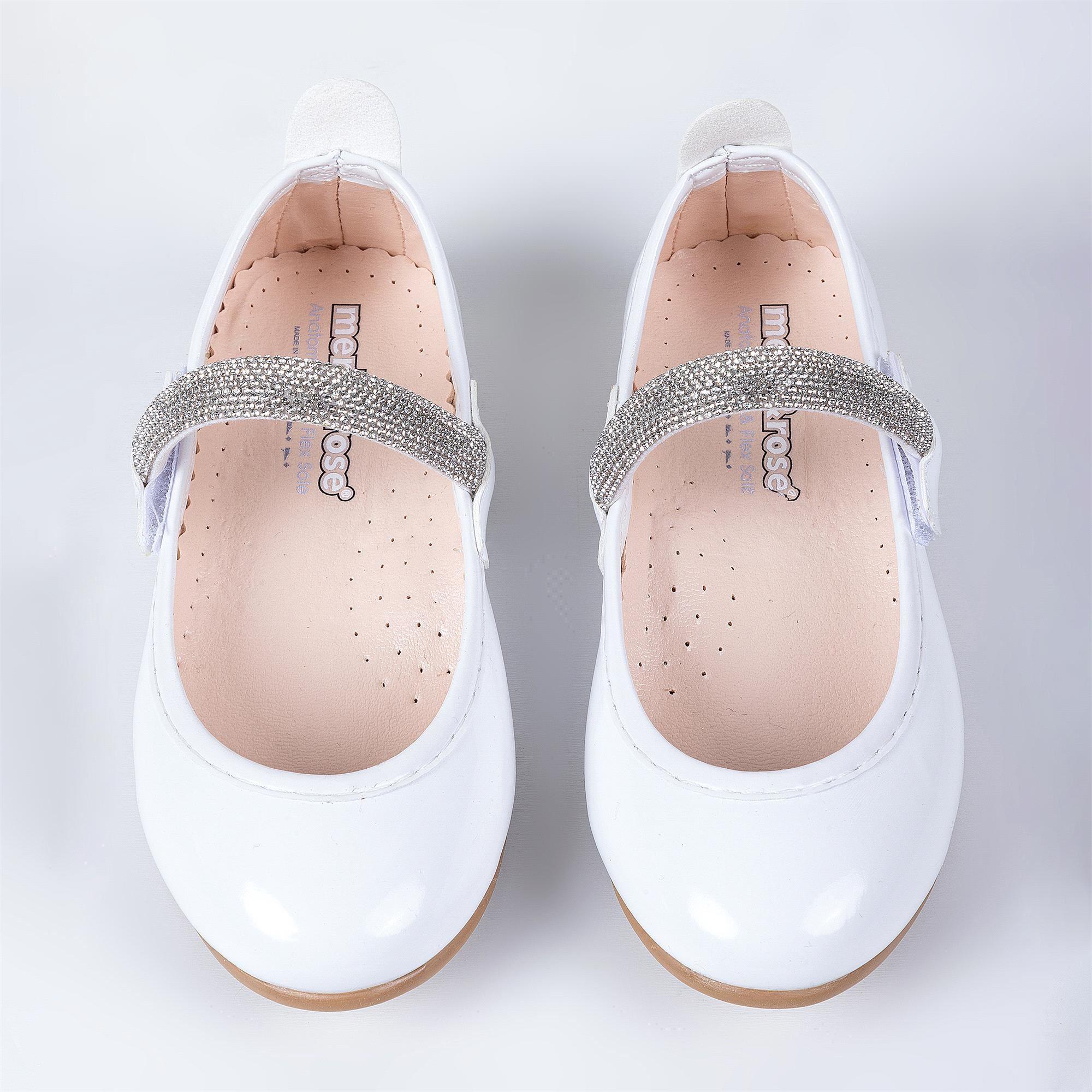 Merli&Rose Kız Çocuk Kalpli Babet Beyaz Rugan P10005