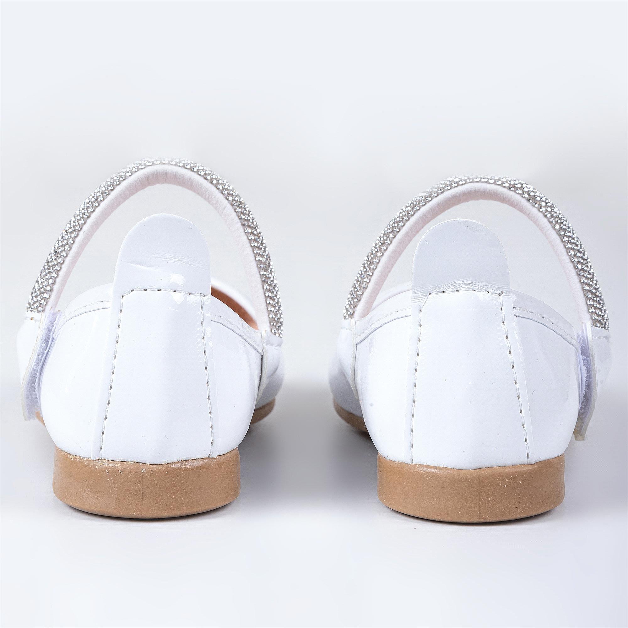 Merli&Rose Kız Çocuk Kalpli Babet Beyaz Rugan P10005