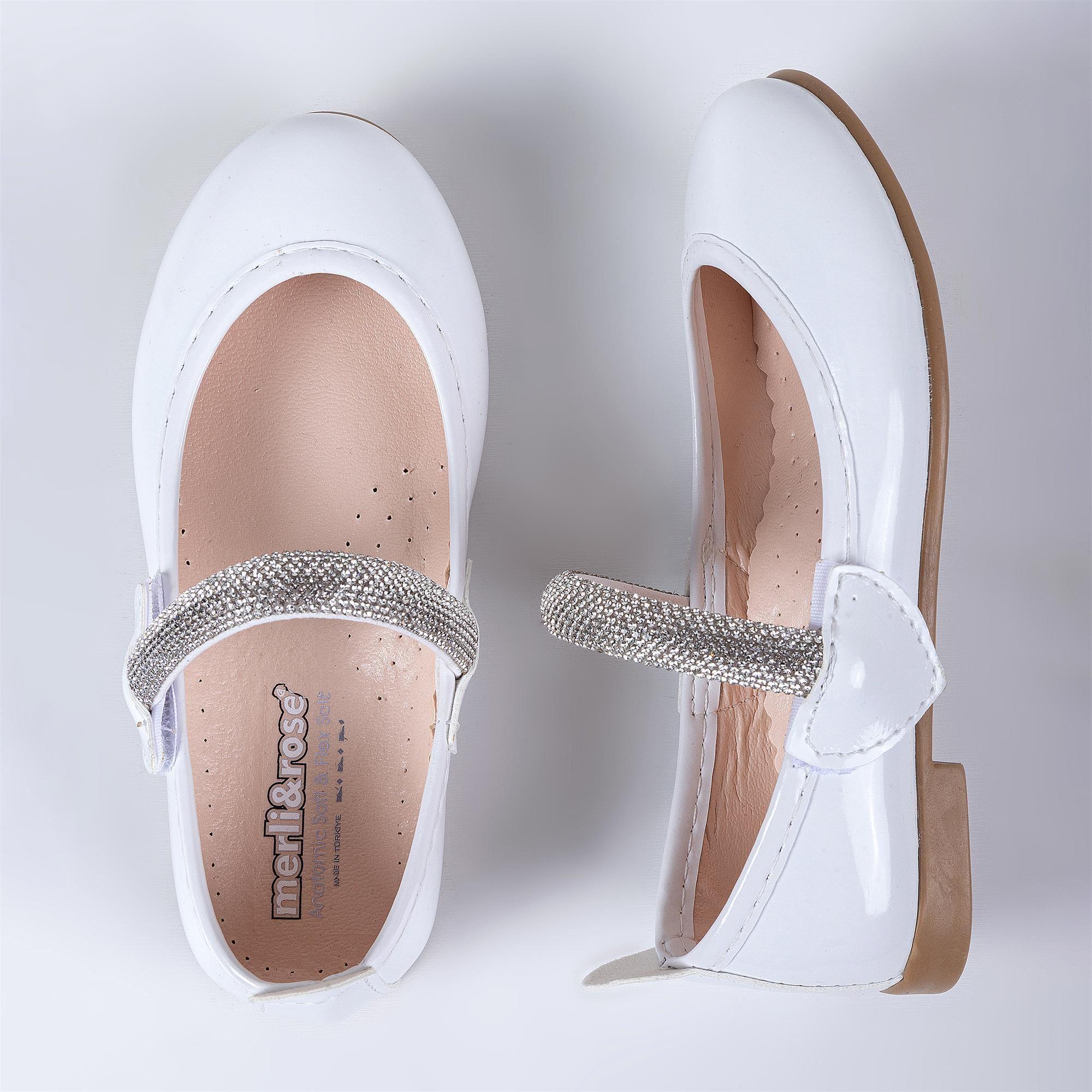 Merli&Rose Kız Çocuk Kalpli Babet Beyaz Rugan F10005