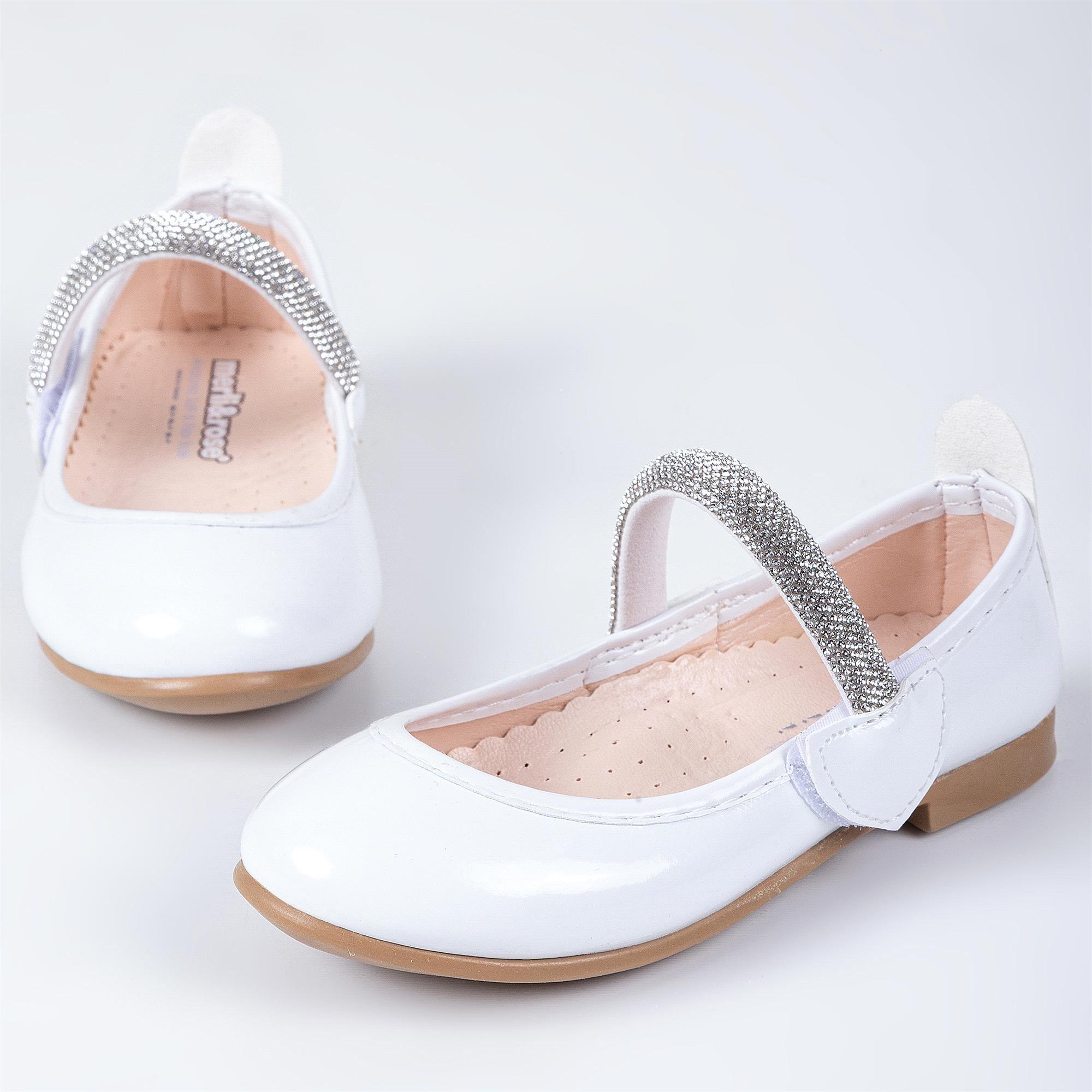 Merli&Rose Kız Çocuk Kalpli Babet Beyaz Rugan F10005