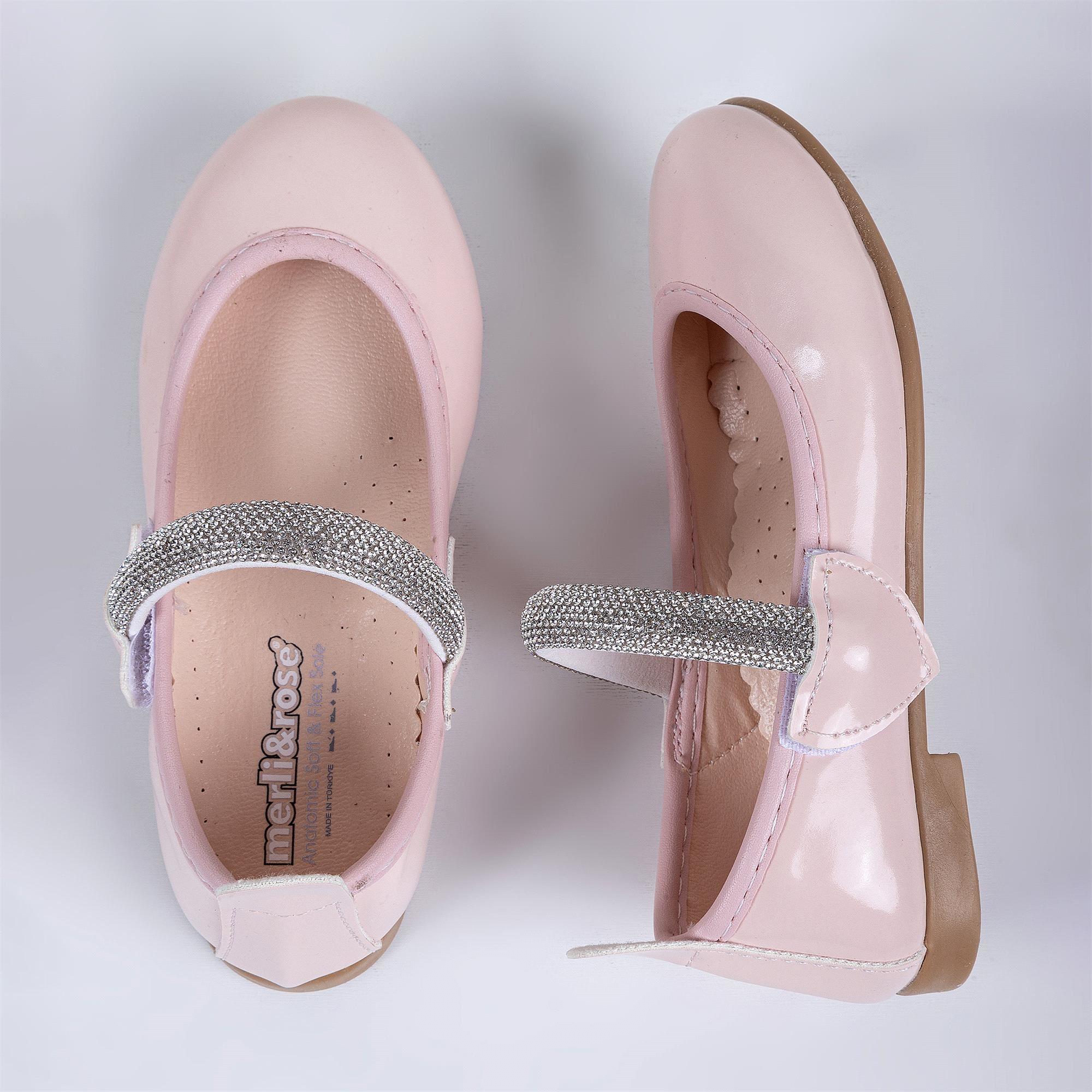 Merli&Rose Kız Çocuk Kalpli Babet Pudra Rugan P10005