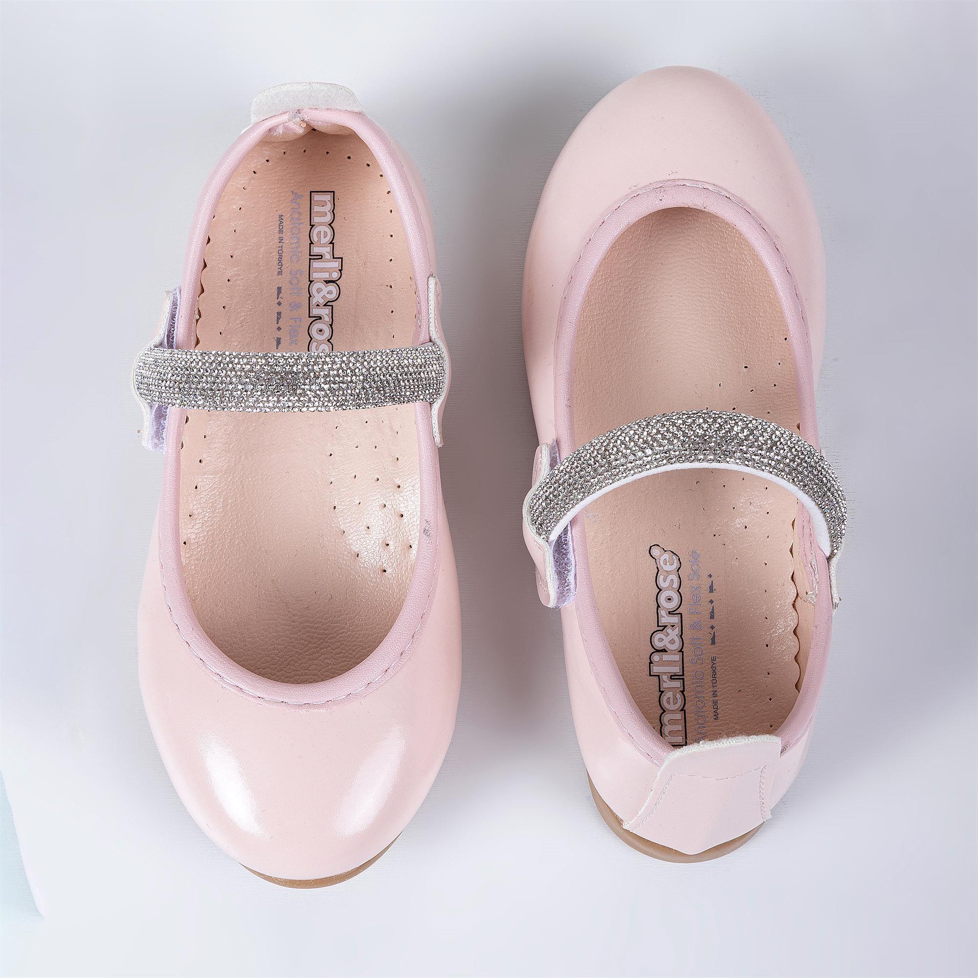 Merli&Rose Kız Çocuk Kalpli Babet Pudra Rugan P10005