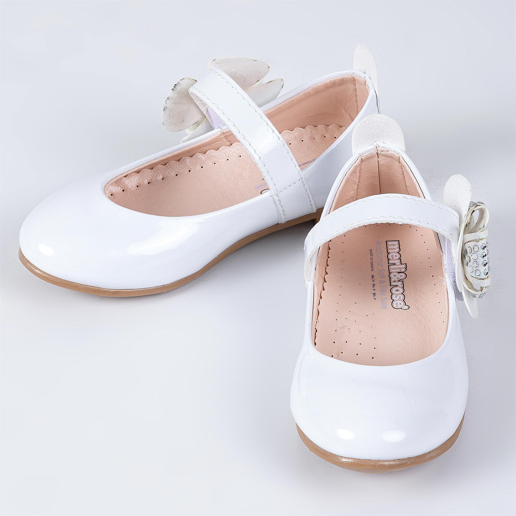 Merli&Rose Kız Çocuk Yonca Bantlı Babet Beyaz Rugan P10007