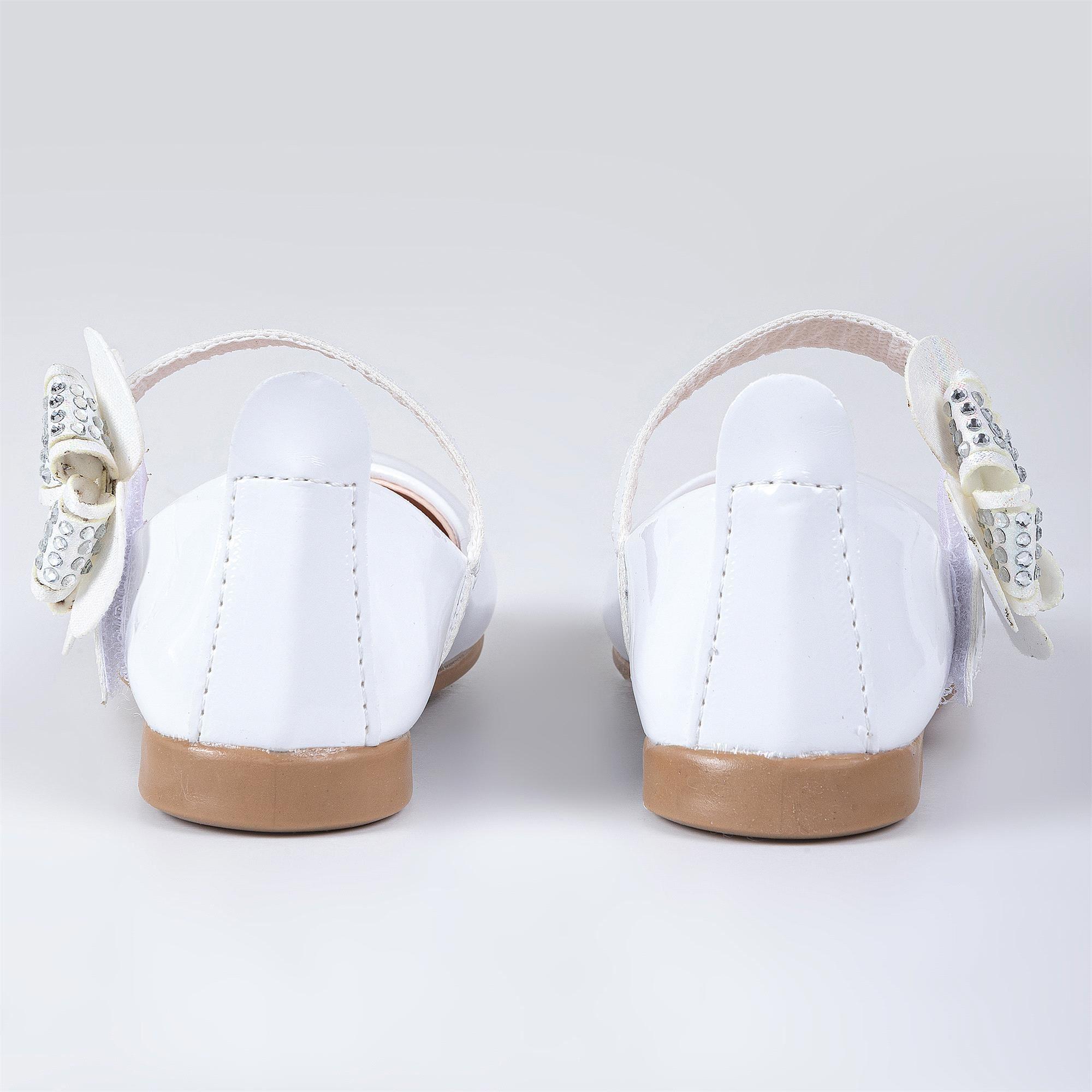 Merli&Rose Kız Çocuk Yonca Bantlı Babet Beyaz Rugan P10007