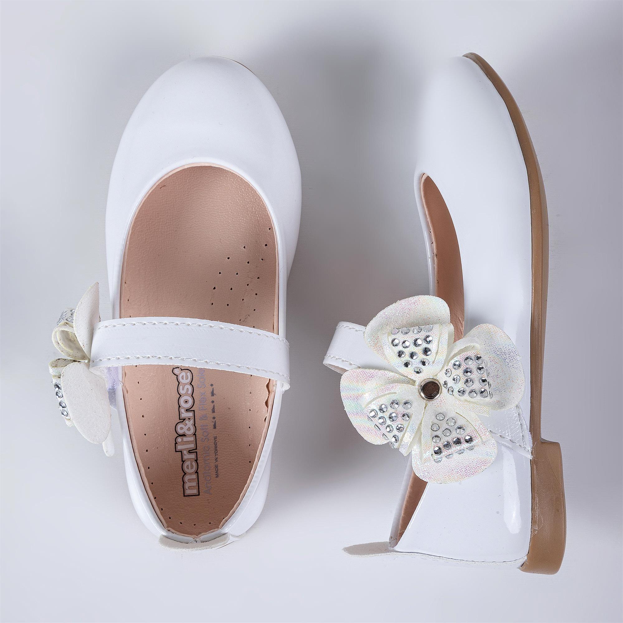 Merli&Rose Kız Çocuk Yonca Bantlı Babet Beyaz Rugan P10007