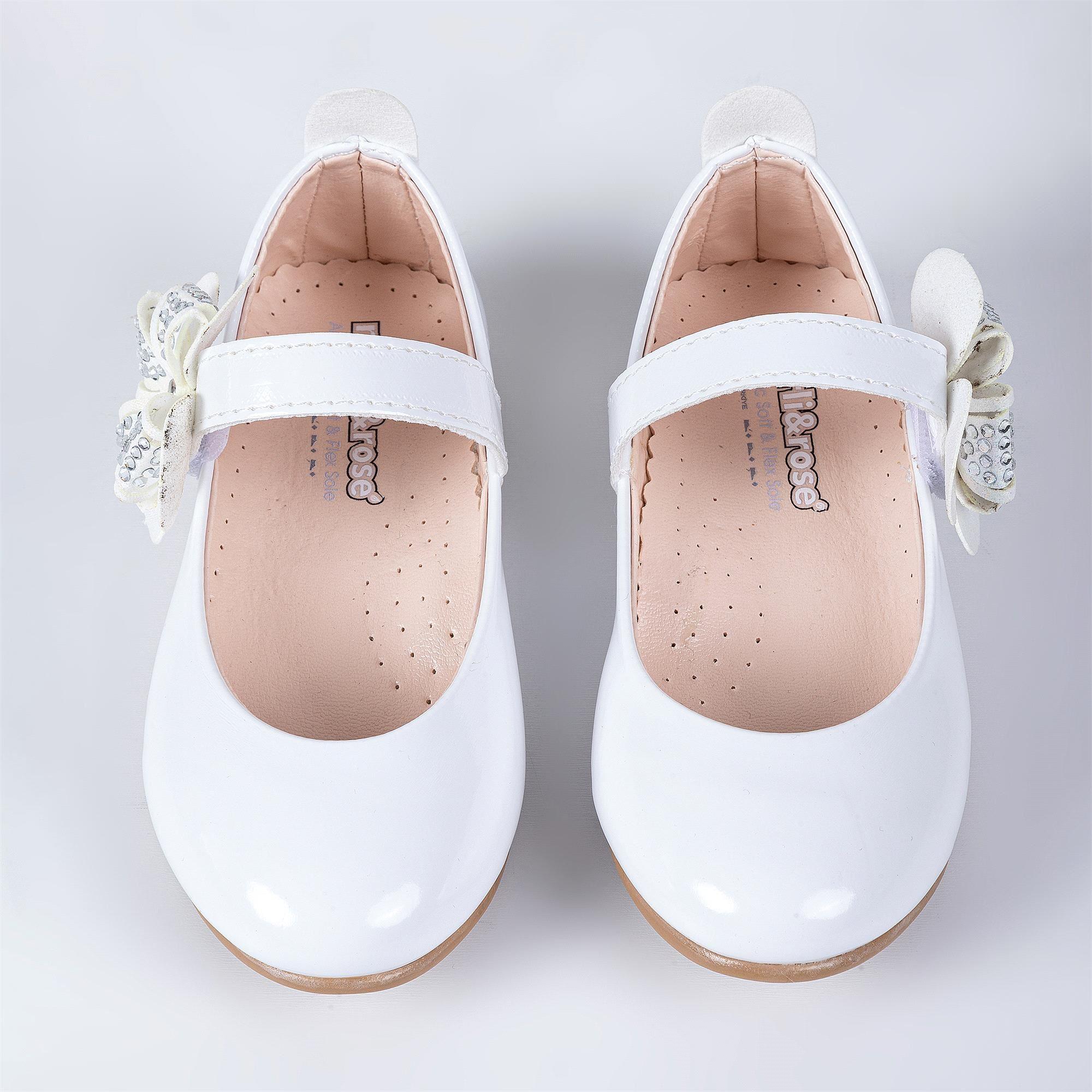 Merli&Rose Kız Çocuk Yonca Bantlı Babet Beyaz Rugan P10007