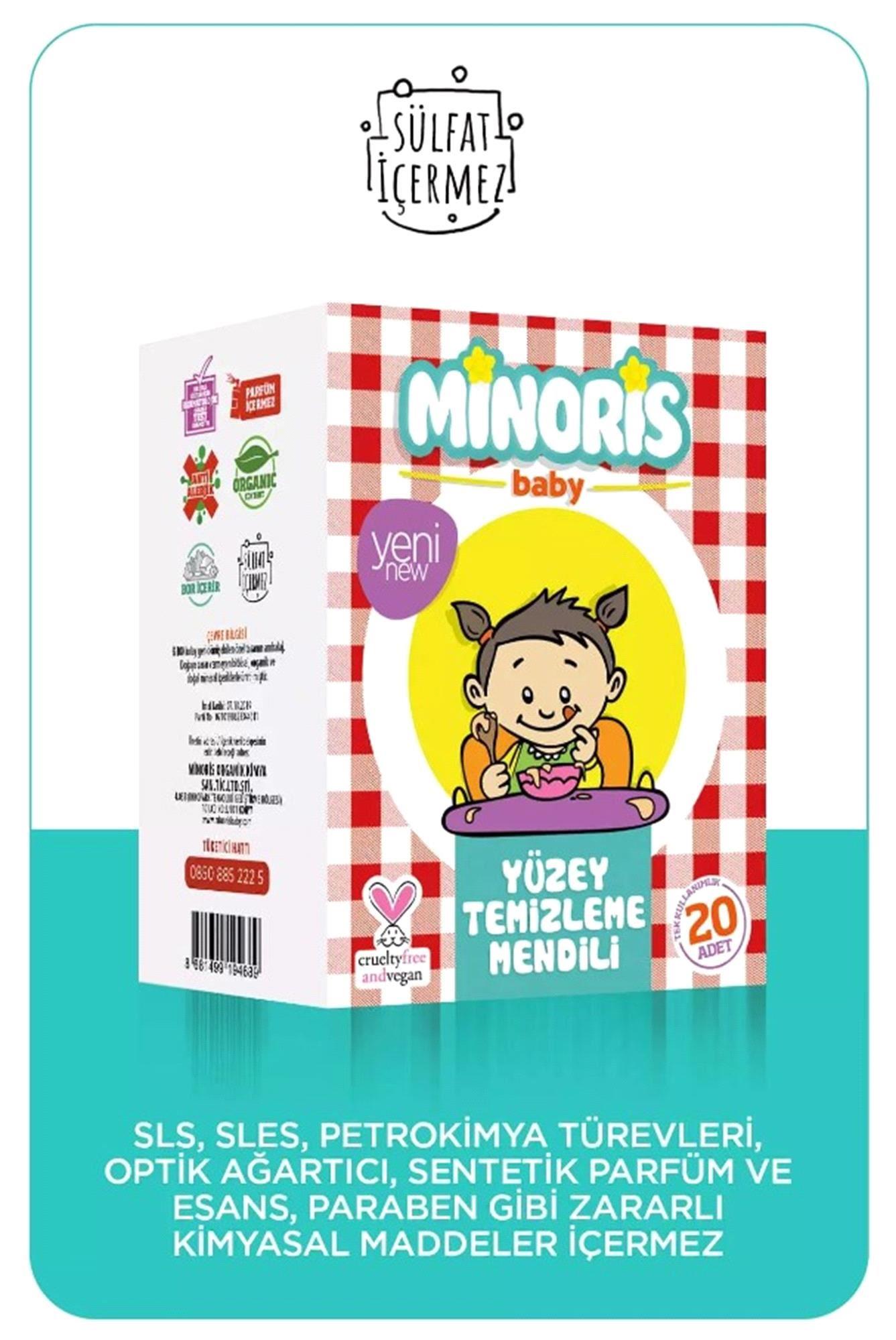 Minoris Baby Organik Yüzey Temizleme Mendili Tek Paketli 20 Adet