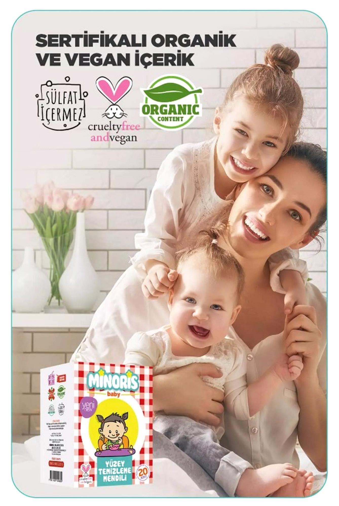 Minoris Baby Organik Yüzey Temizleme Mendili Tek Paketli 20 Adet
