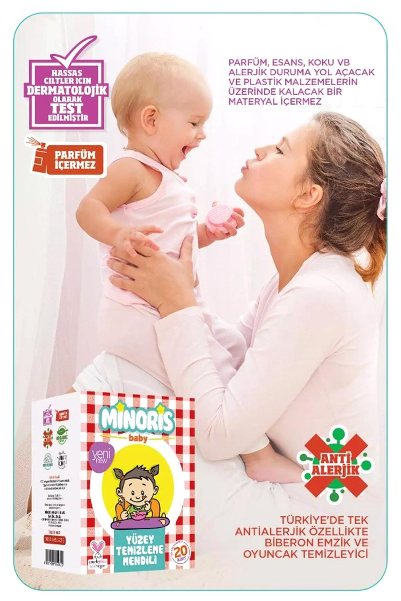 Minoris Baby Organik Yüzey Temizleme Mendili Tek Paketli 20 Adet