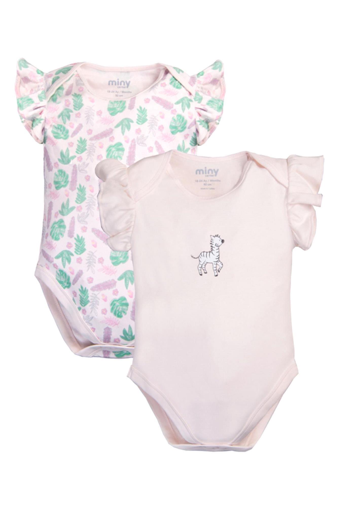 Miny Center Kız Bebek 2'li Kısa Kollu Çıtçıtlı Body Pembe MNT23K031