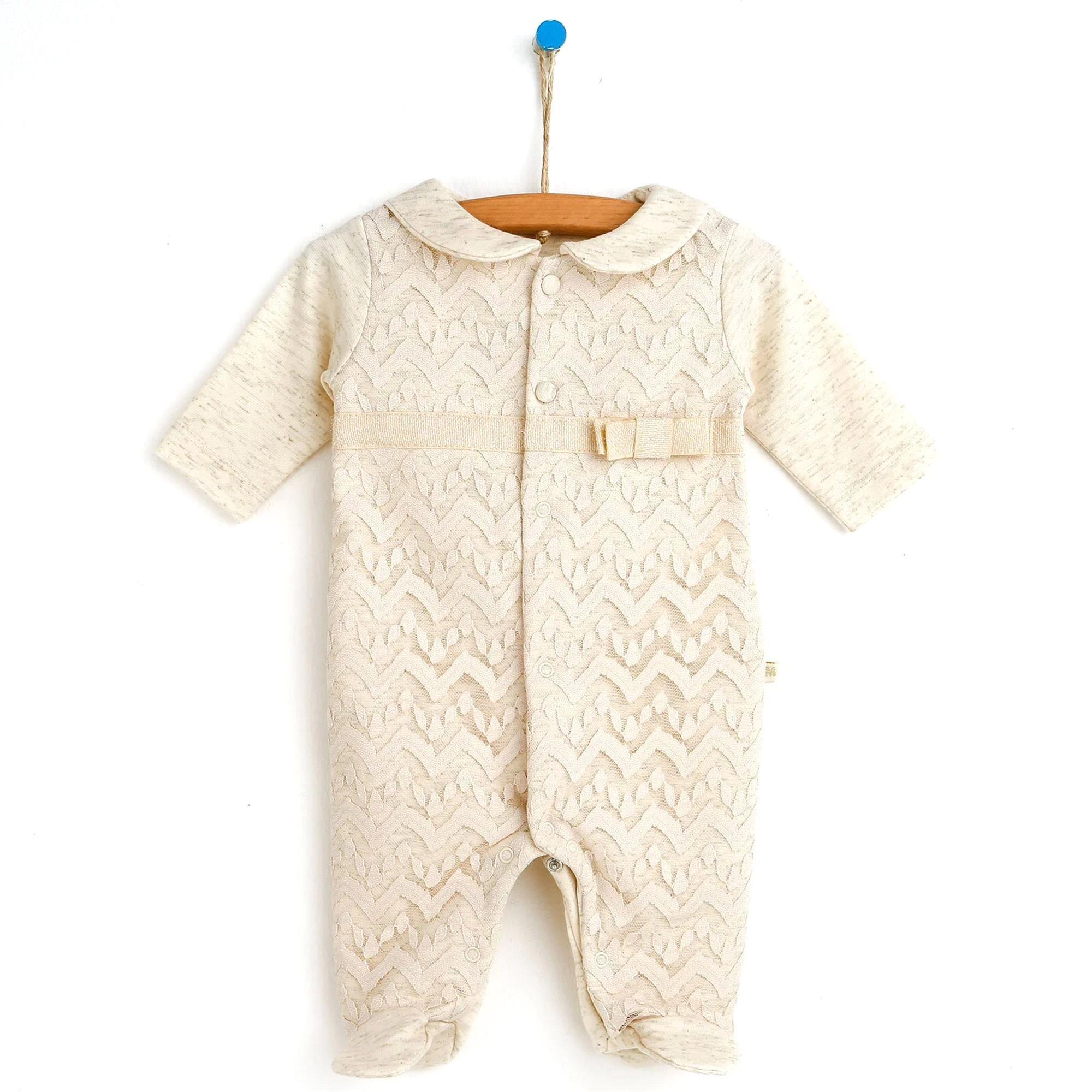 Mymio Baby Kız Bebek Dantelli Patikli Tulum Bej 5194