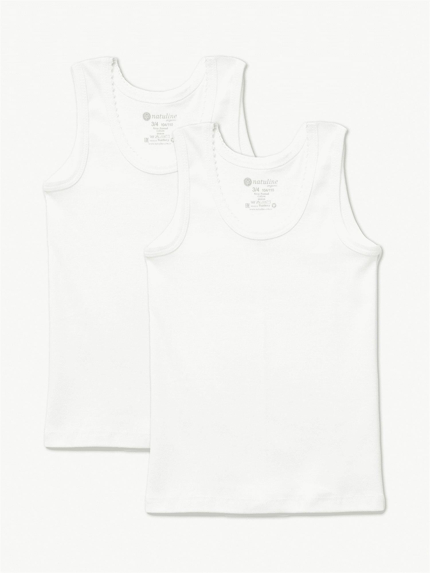 Natuline Kız Çocuk 2'li Ribana Kroşatalı Atlet Beyaz 4002