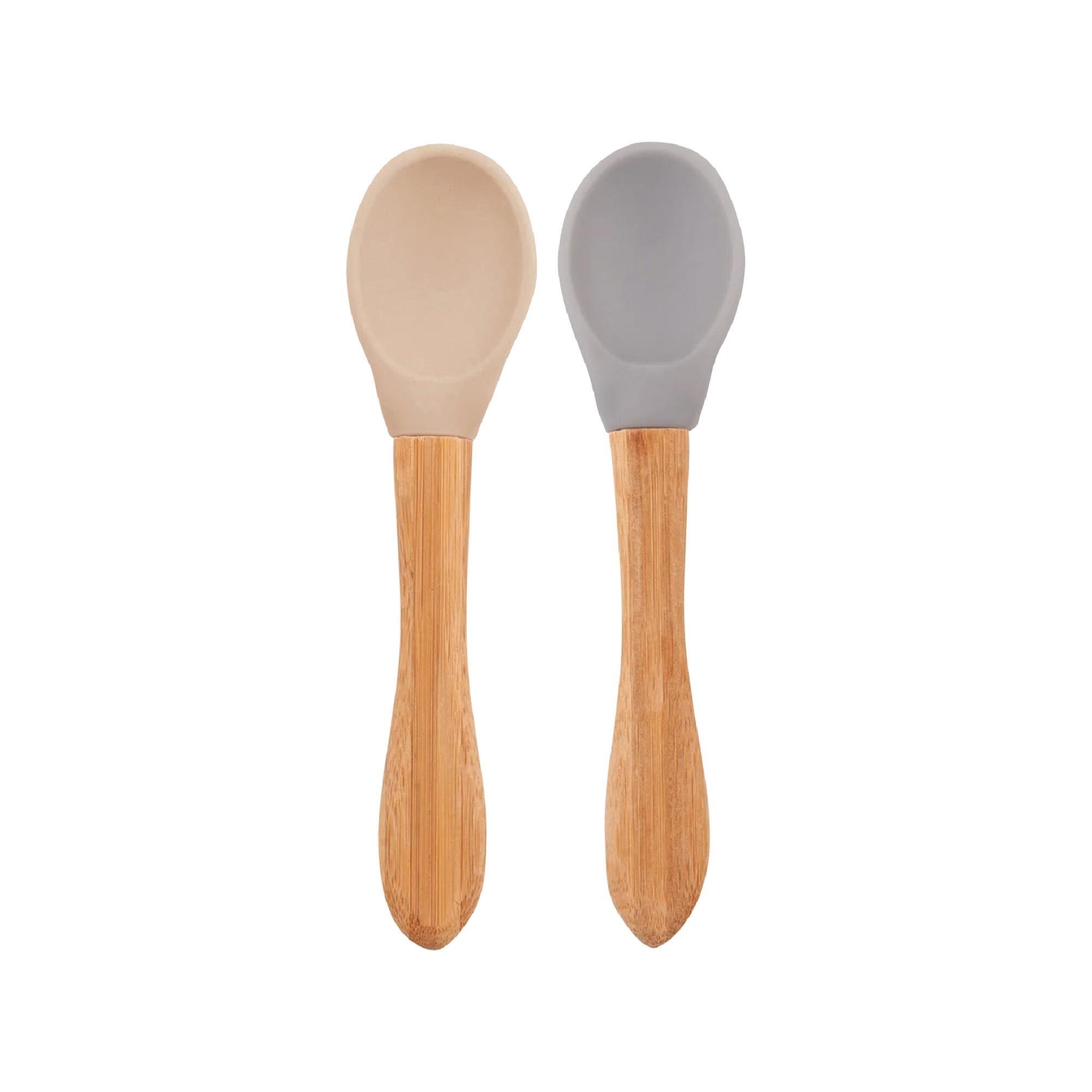 OiOi Bambu Saplı 2'li Silikon Mama Kaşığı Bubble Beige/Gri 01060022