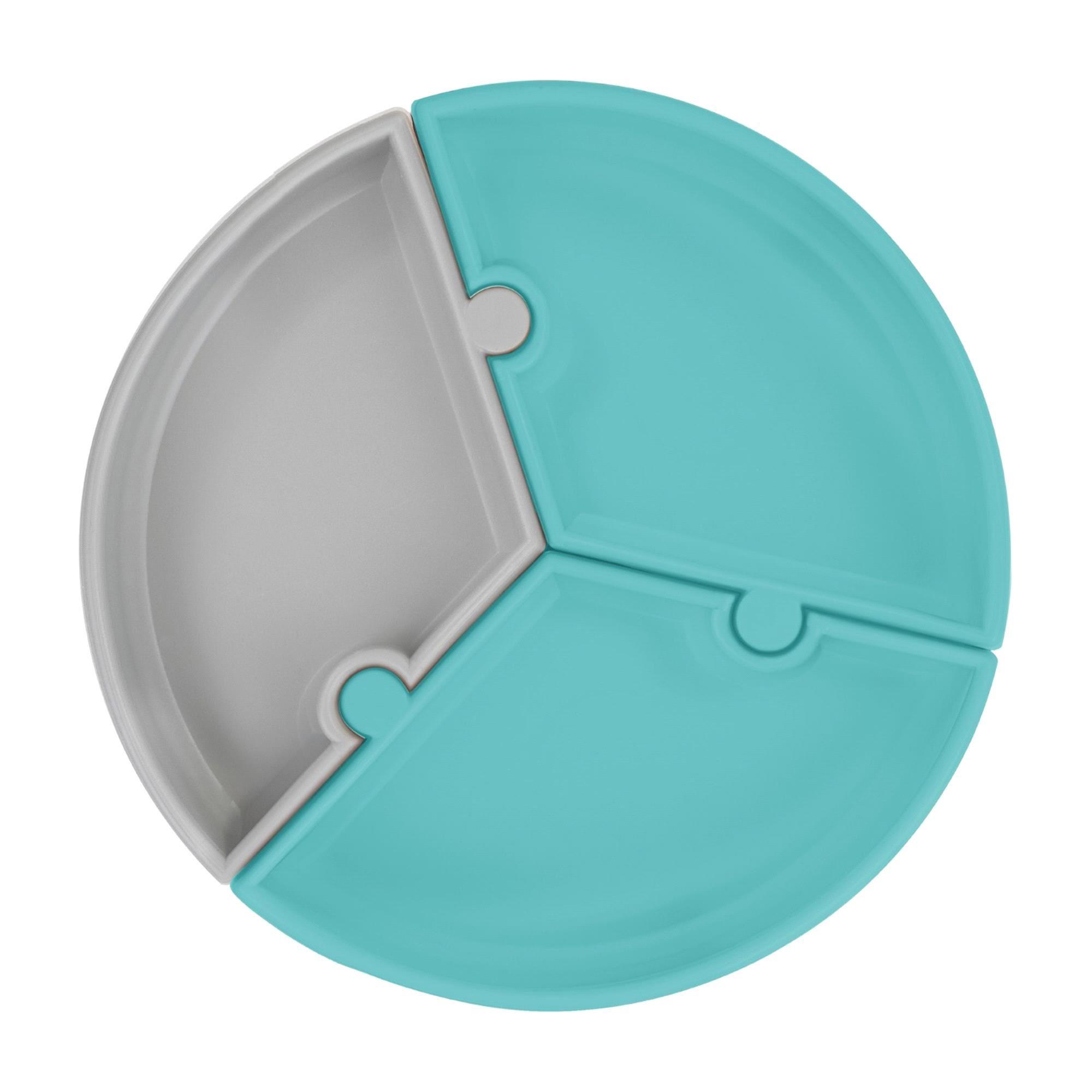 OiOi Puzzle Vakum Tabanlı Silikon Tabak Aqua Green/Powder Grey 1050057