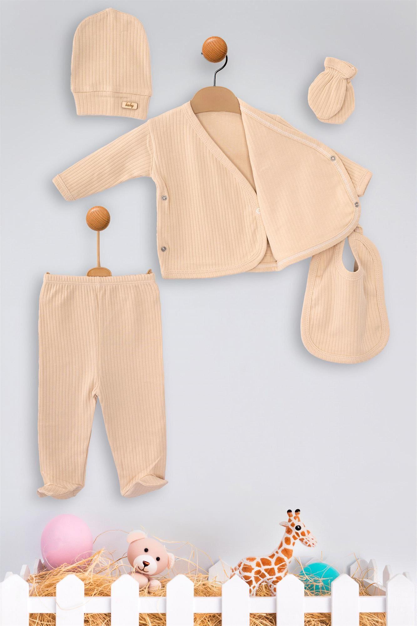 Özlem Bebe Unisex Bebek 5'li Lüx Zıbın Takım Camel 4205