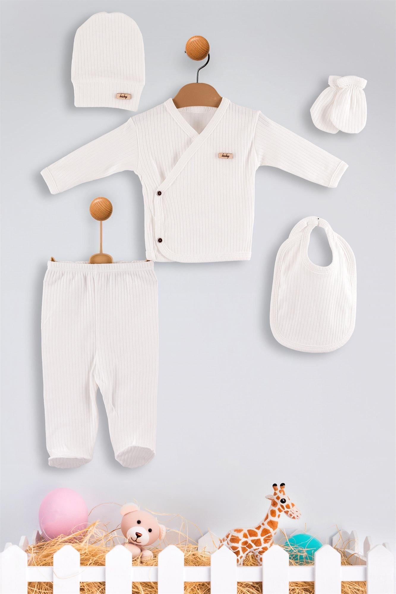 Özlem Bebe Unisex Bebek 5'li Lüx Zıbın Takım Beyaz 4205