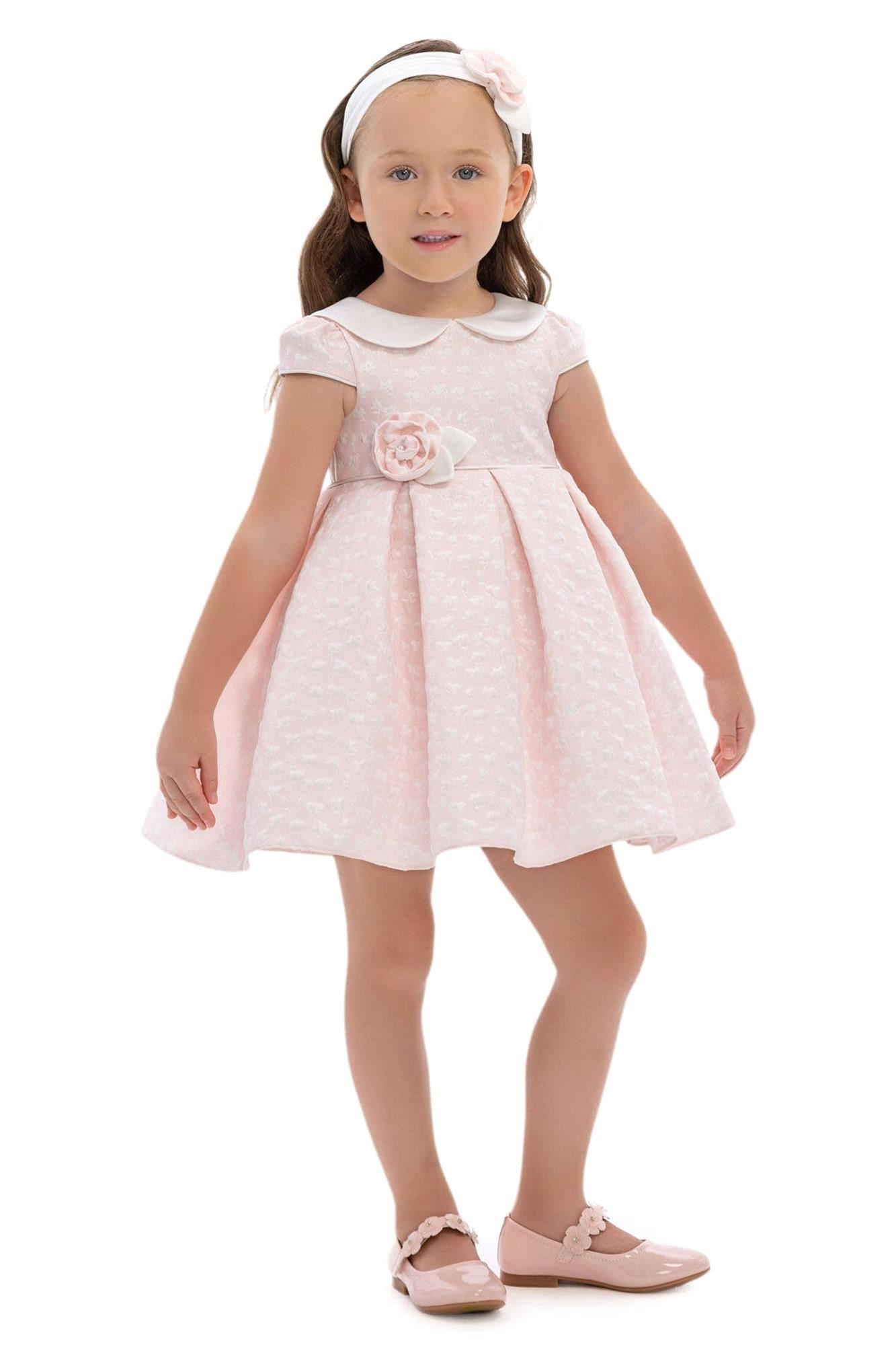 Pamina Kız Bebek Bandanalı Güpürlü Elbise Pembe 36172