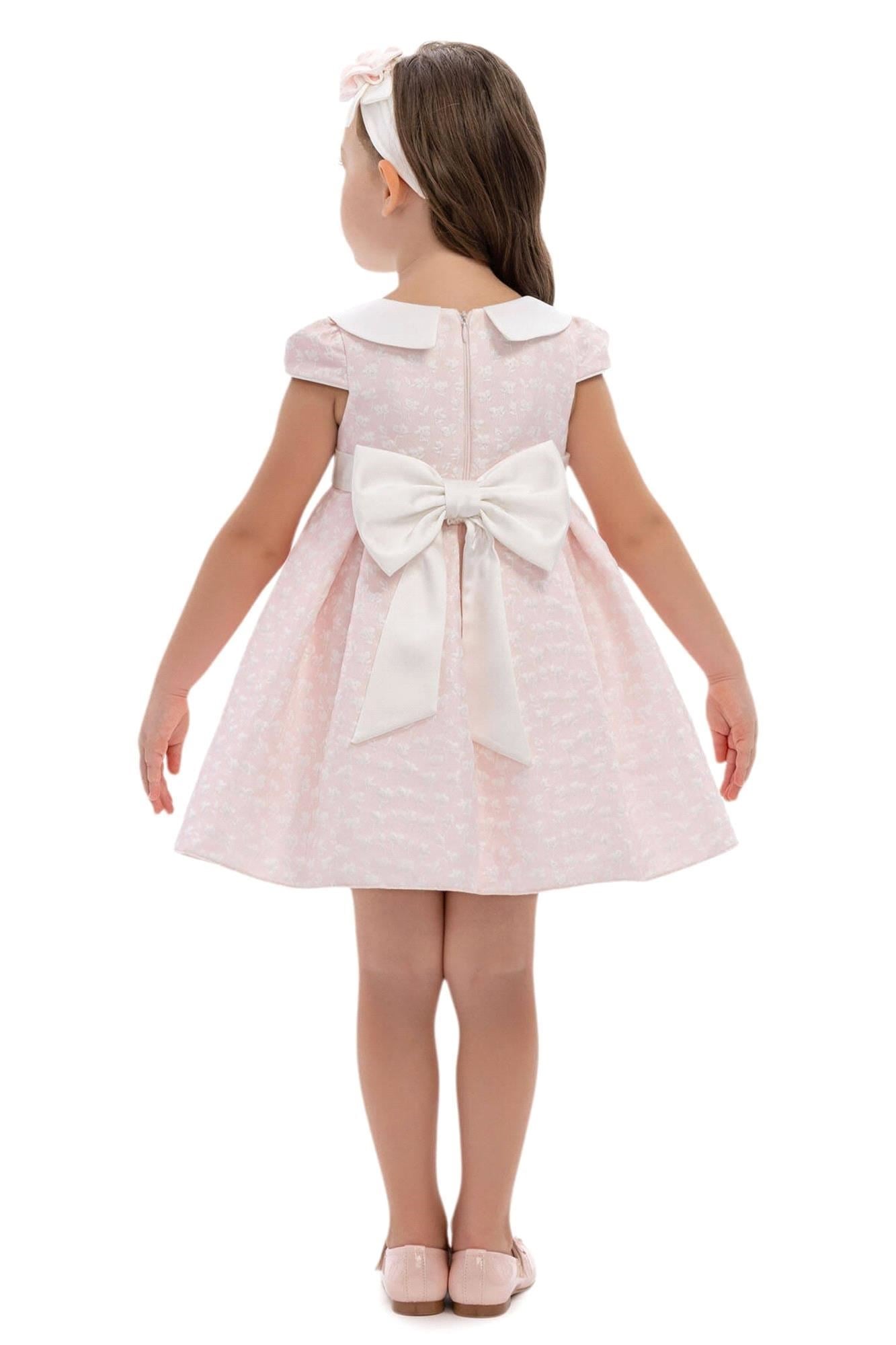 Pamina Kız Bebek Bandanalı Güpürlü Elbise Pembe 36172