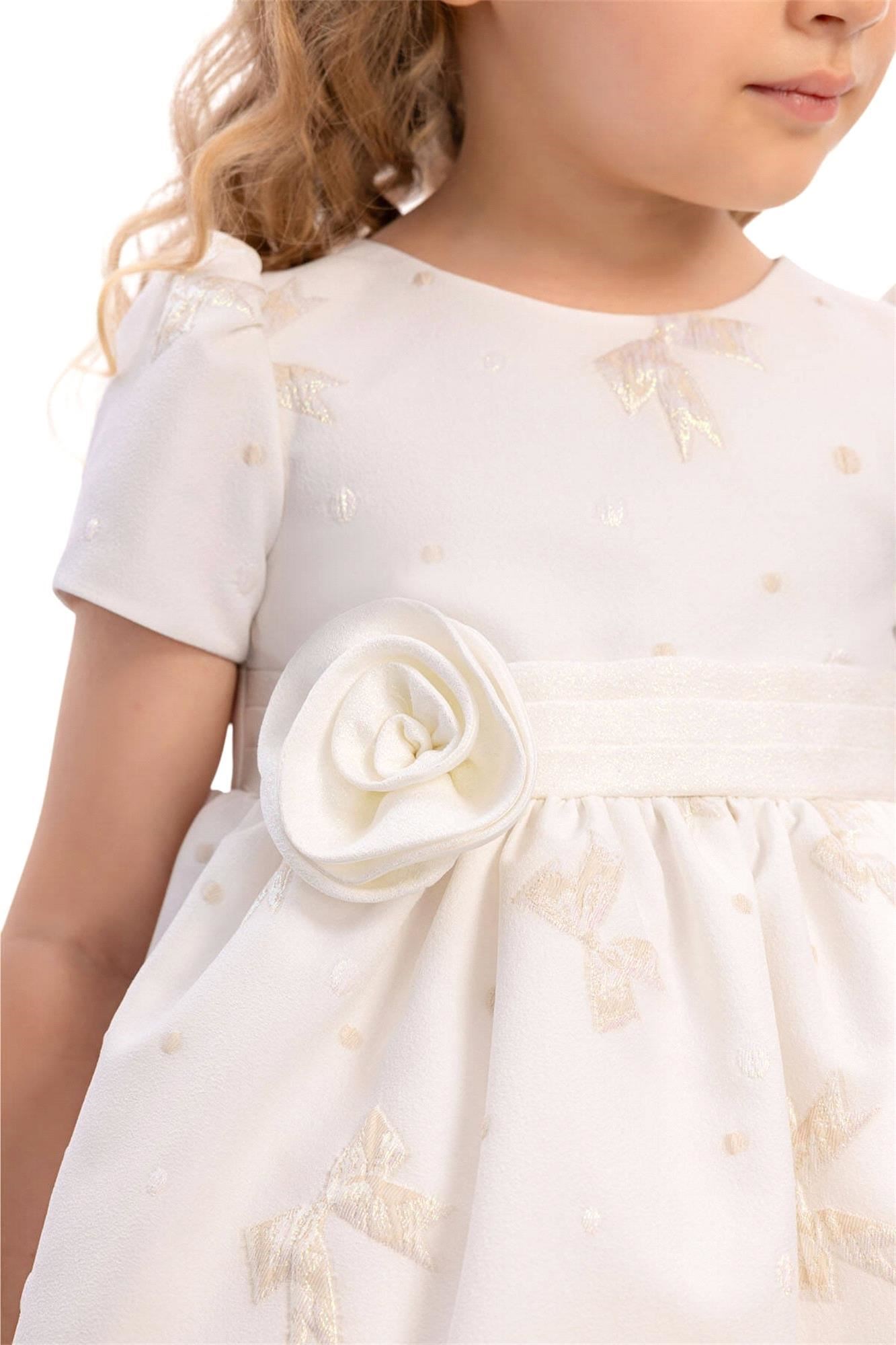 Pamina Kız Bebek Bandanalı Kuşaklı Elbise Ekru 36171