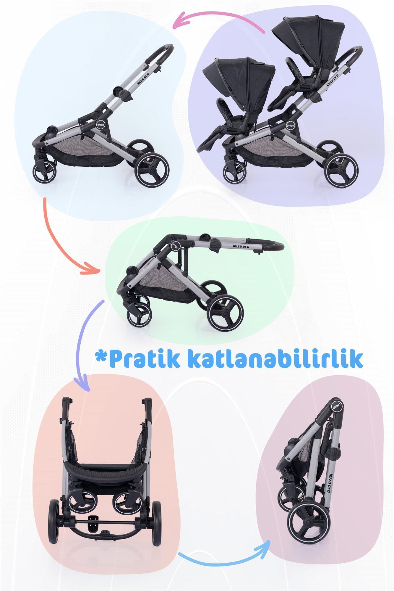 Prego 2071 İbiza Pro İkiz Bebek Arabası Siyah