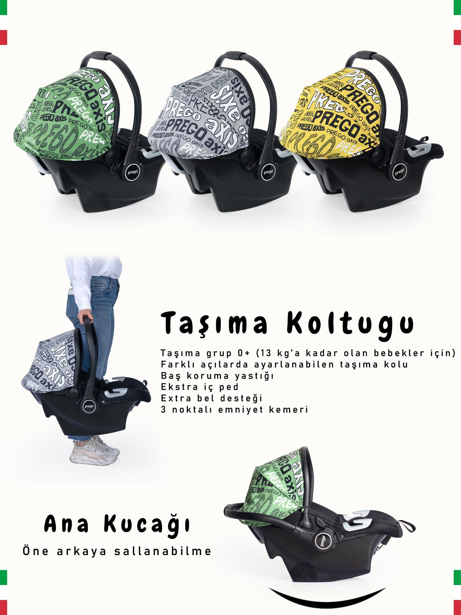 Prego Axis 360 Derece Dönebilen Çift Yönlü Travel Bebek Arabası Gri 2242
