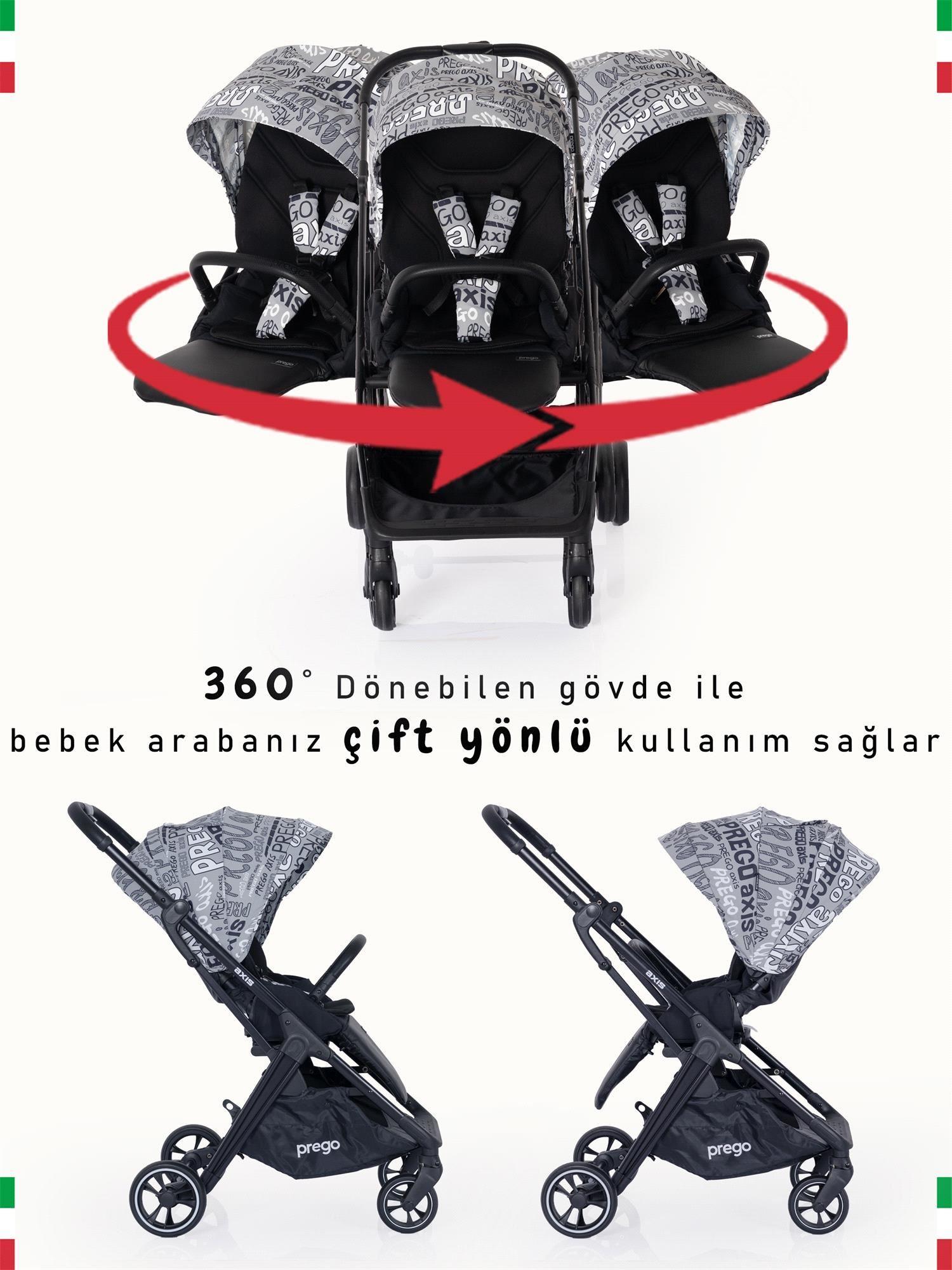 Prego Axis 360 Derece Dönebilen Çift Yönlü Travel Bebek Arabası Gri 2242
