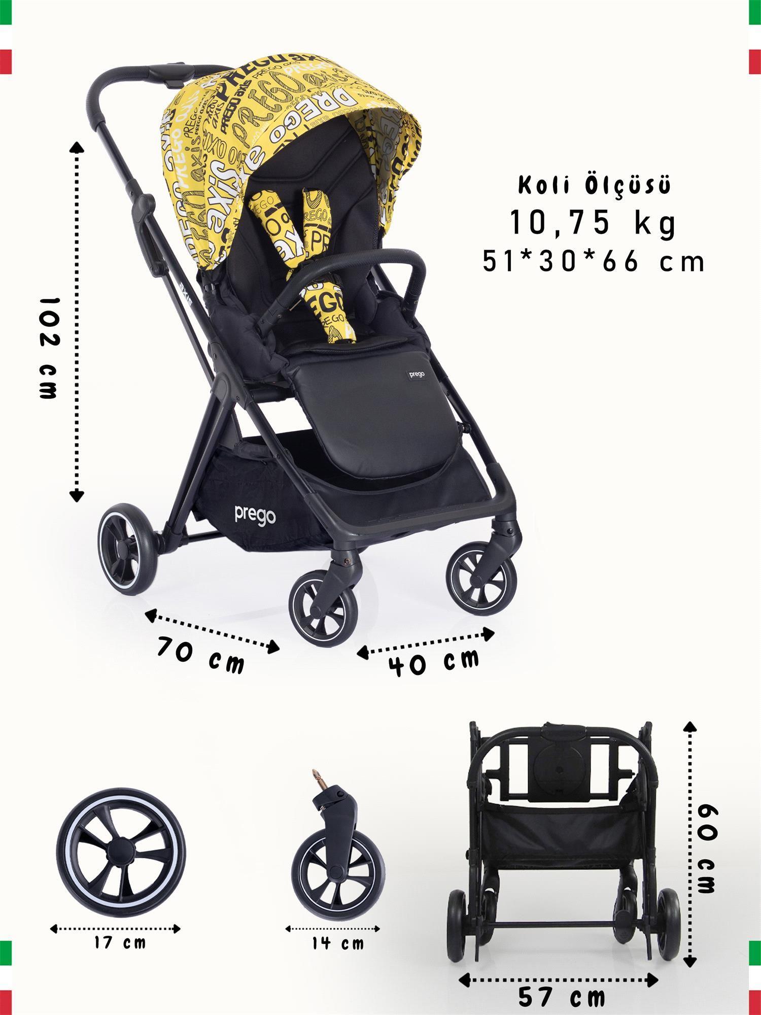 Prego Axis 360 Derece Dönebilen Çift Yönlü Travel Bebek Arabası Sarı 2242