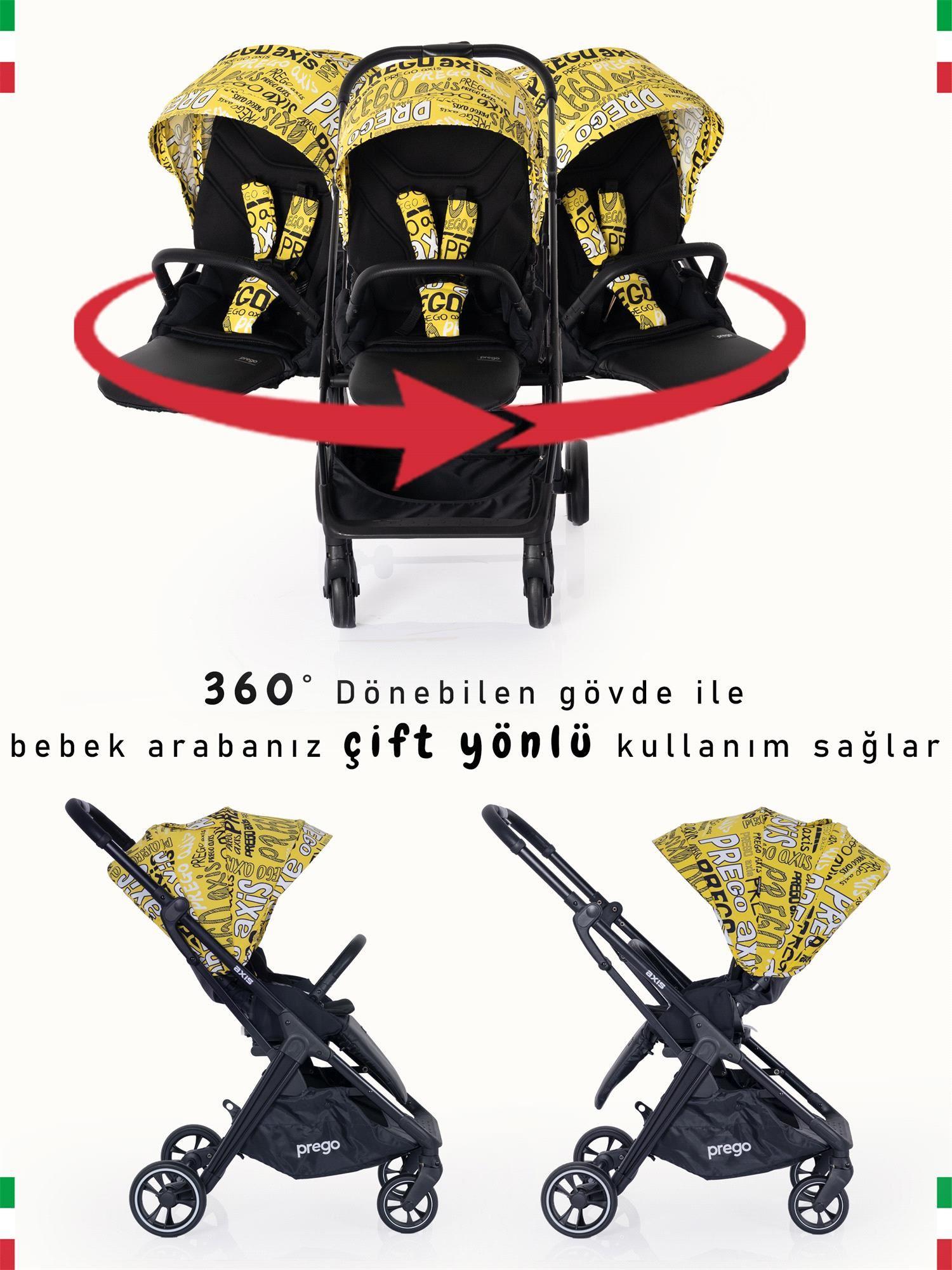Prego Axis 360 Derece Dönebilen Çift Yönlü Travel Bebek Arabası Sarı 2242