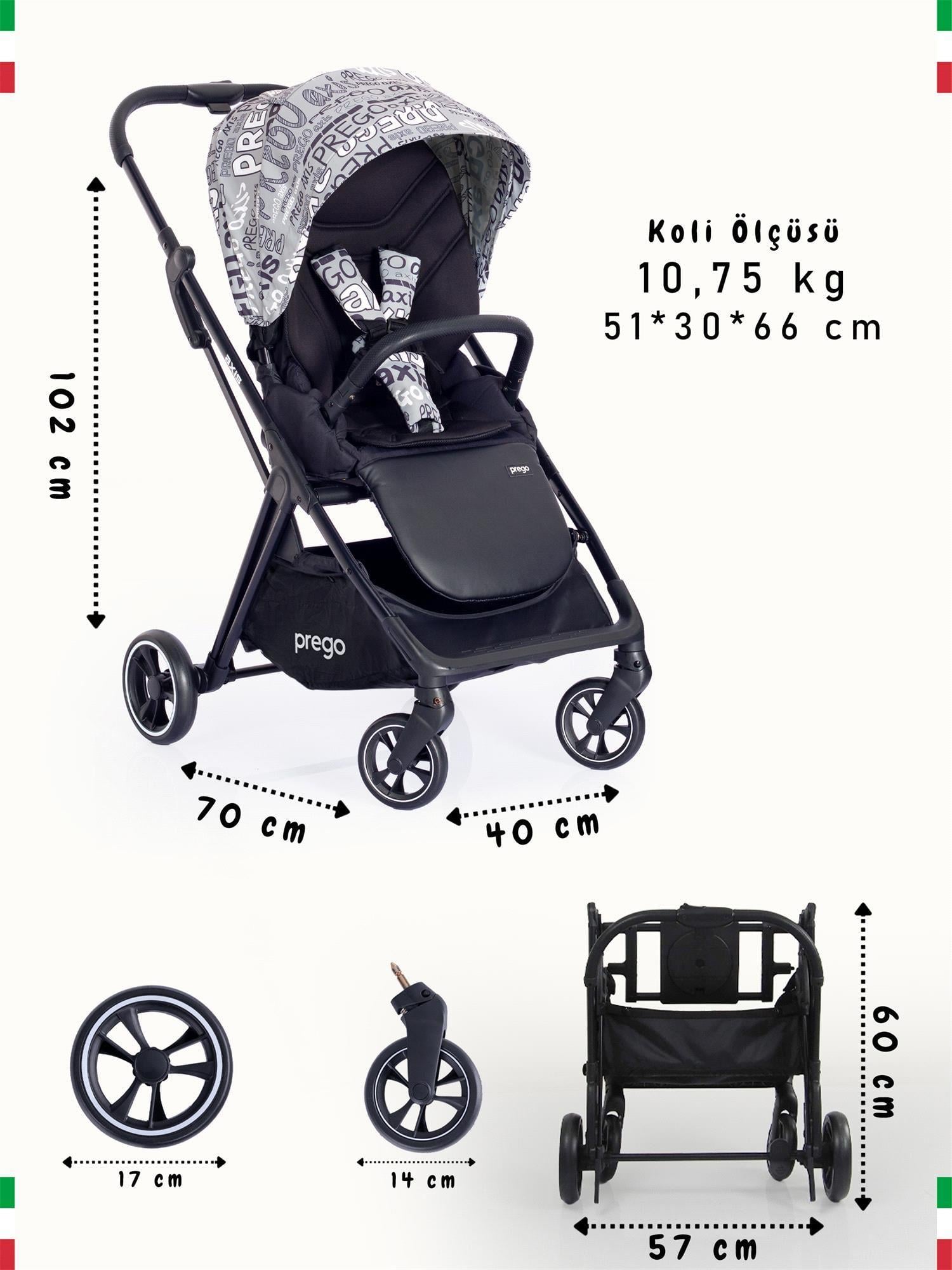 Prego Axis 360 Derece Dönebilen Çift Yönlü Travel Bebek Arabası Gri 2242